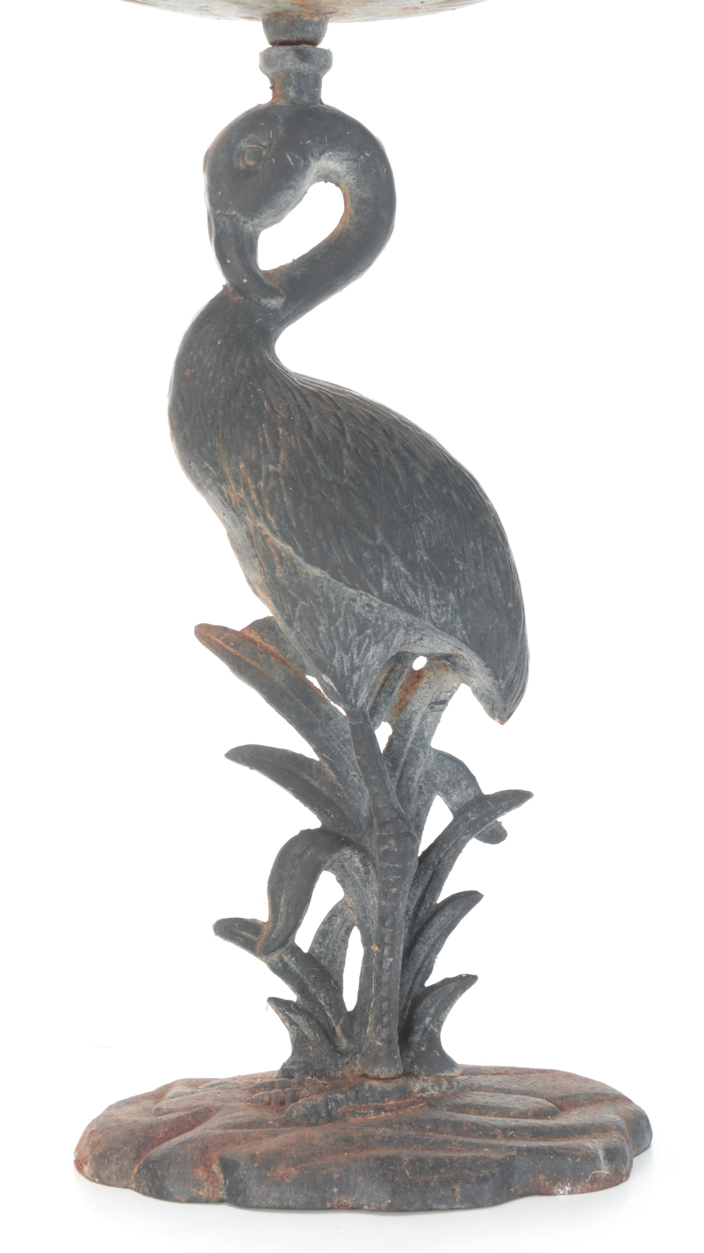 Cast Iron Flamingo-Form Birdbath