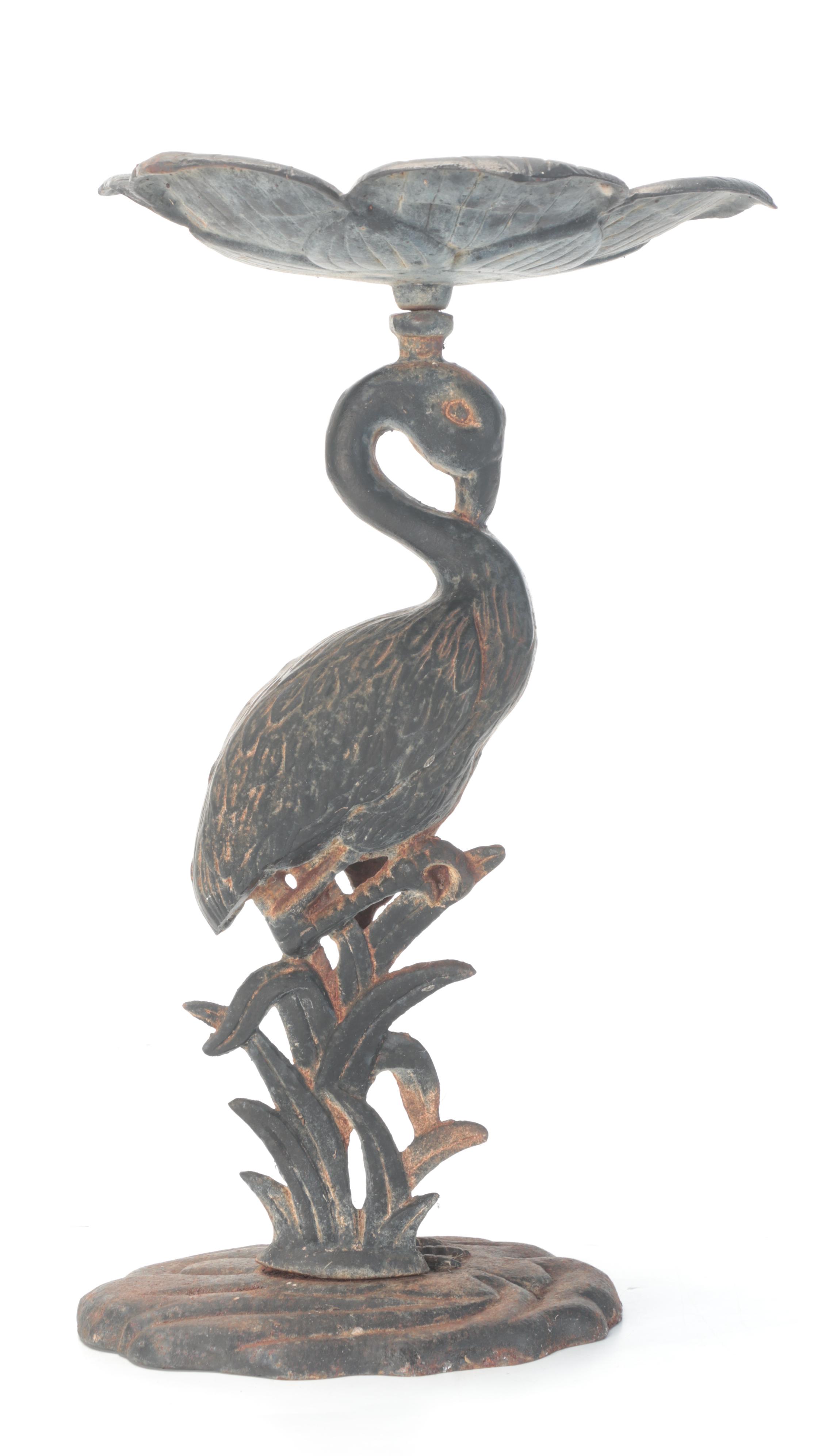 Cast Iron Flamingo-Form Birdbath