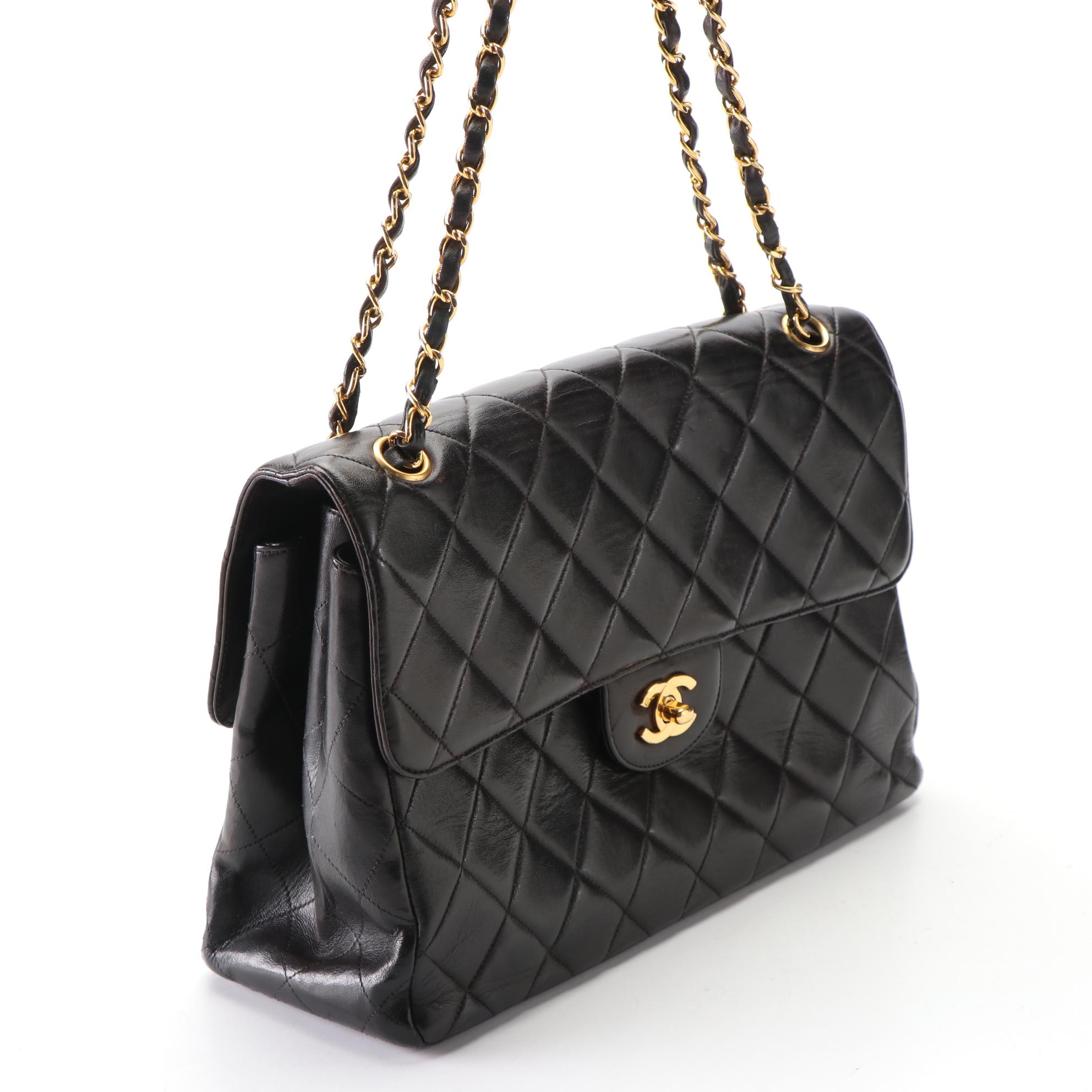 Chanel Jumbo Double Sided Flap Shoulder Bag in Black Matelassé Leather