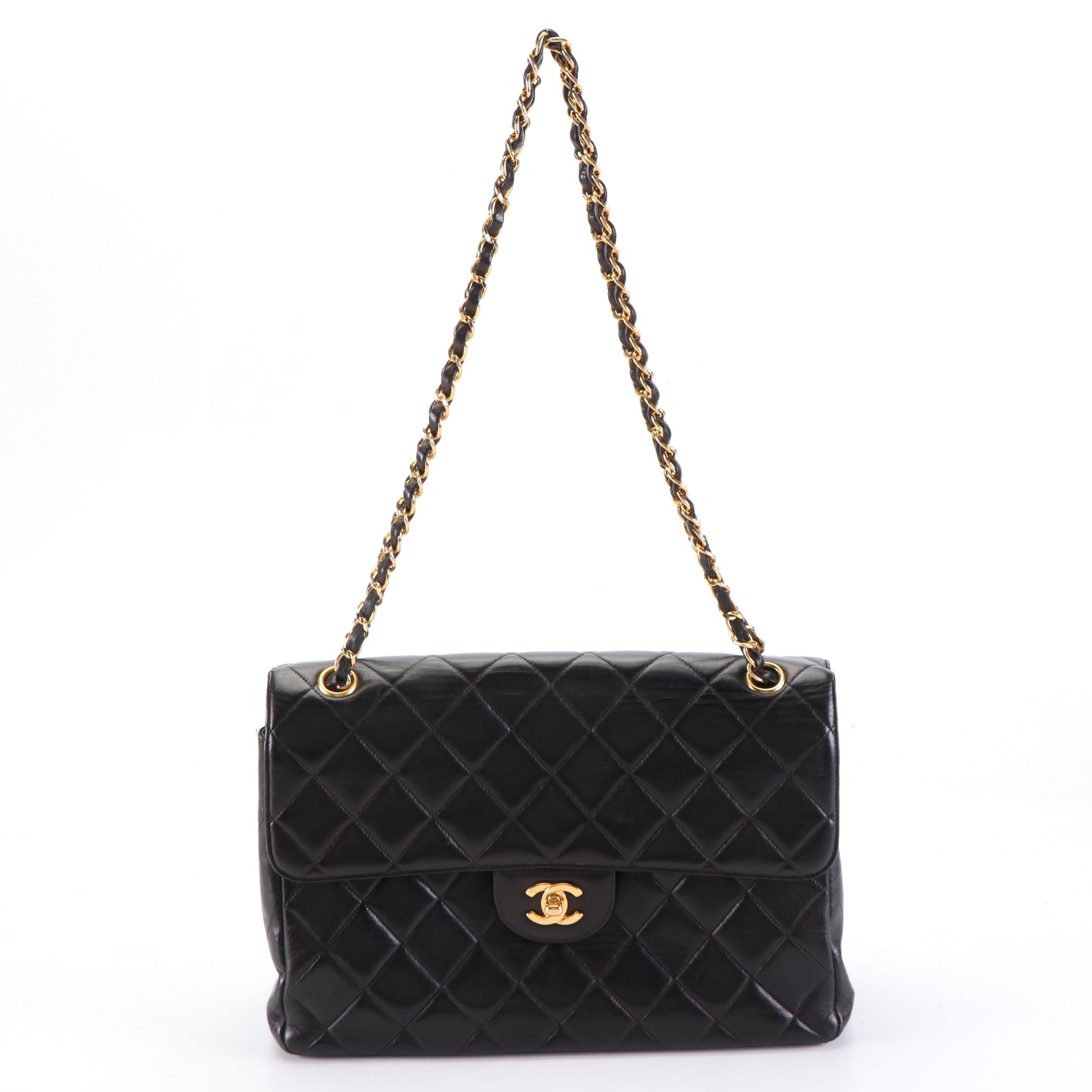 Chanel Jumbo Double Sided Flap Shoulder Bag in Black Matelassé Leather