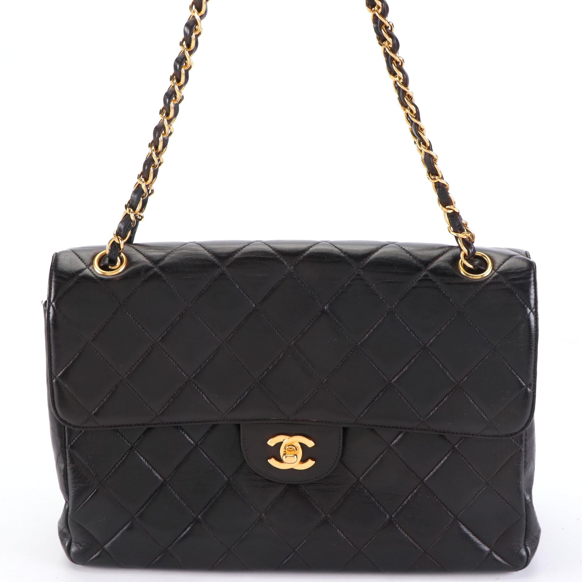 Chanel Jumbo Double Sided Flap Shoulder Bag in Black Matelassé Leather