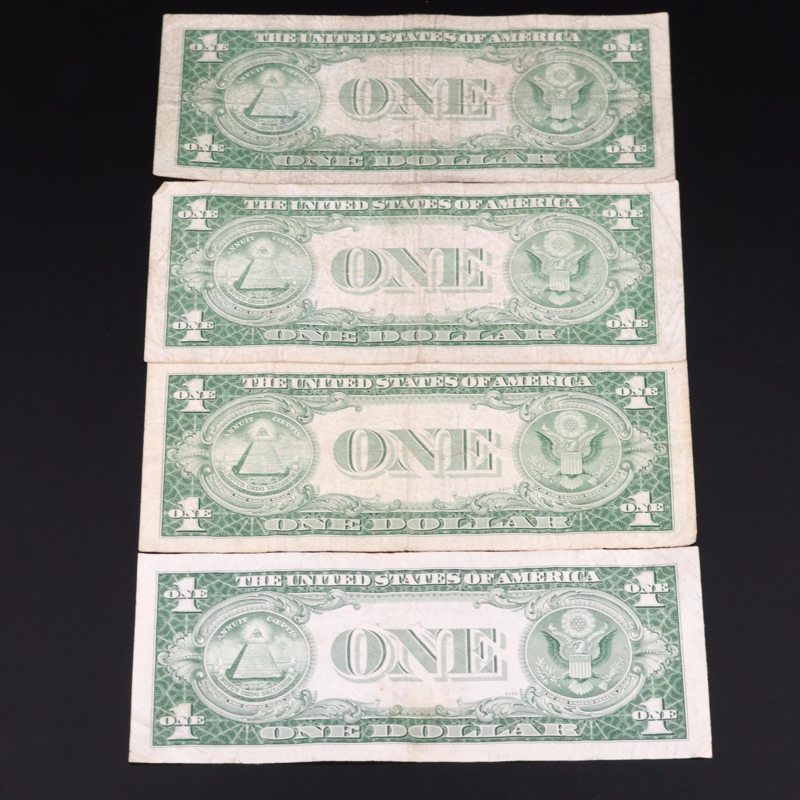 Group of Seventy-Two Circulated One Dollar Silver Certificates