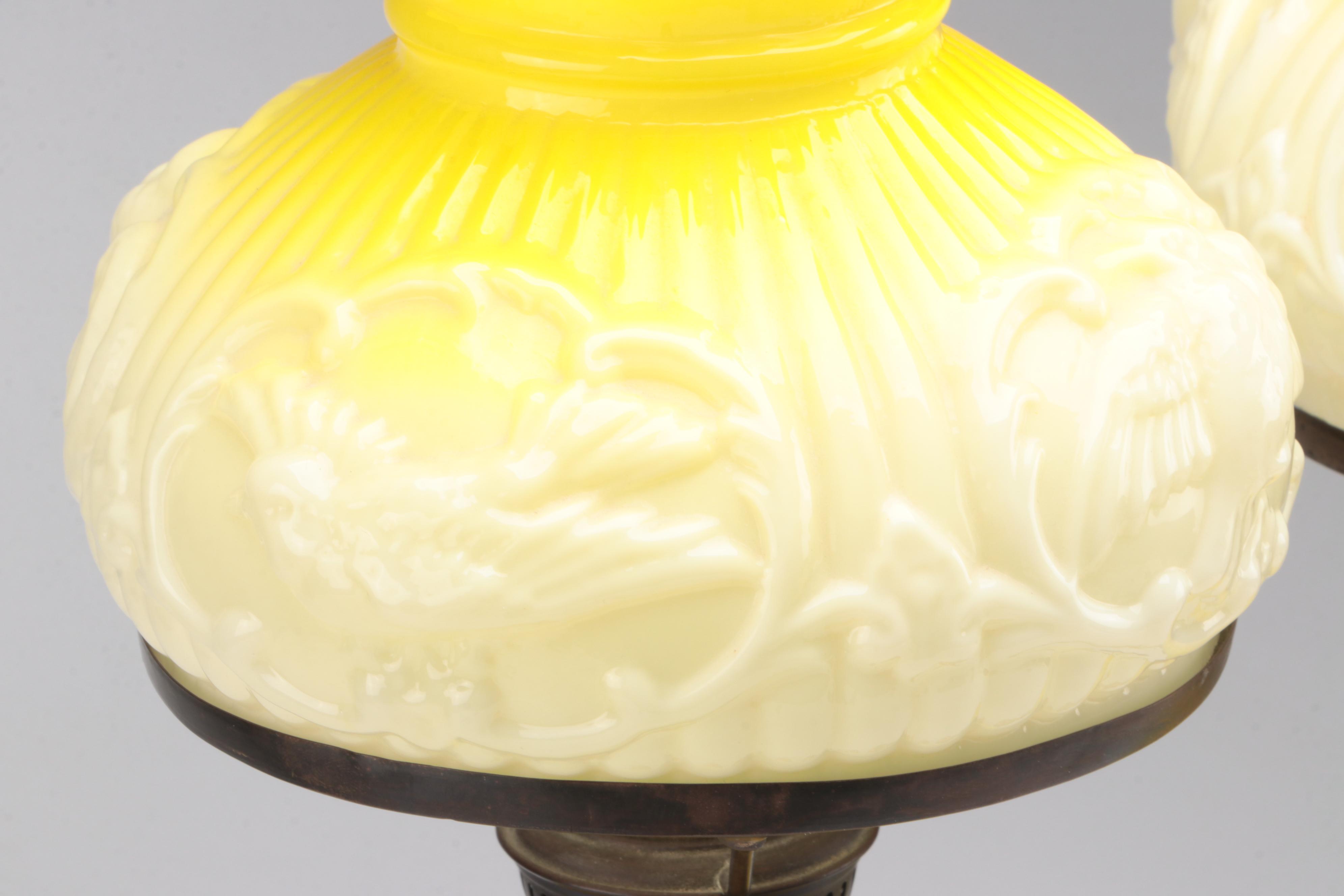 Pair Of English Brass Push-up Candlesticks With Puffy Glass Oil Peg Lamps