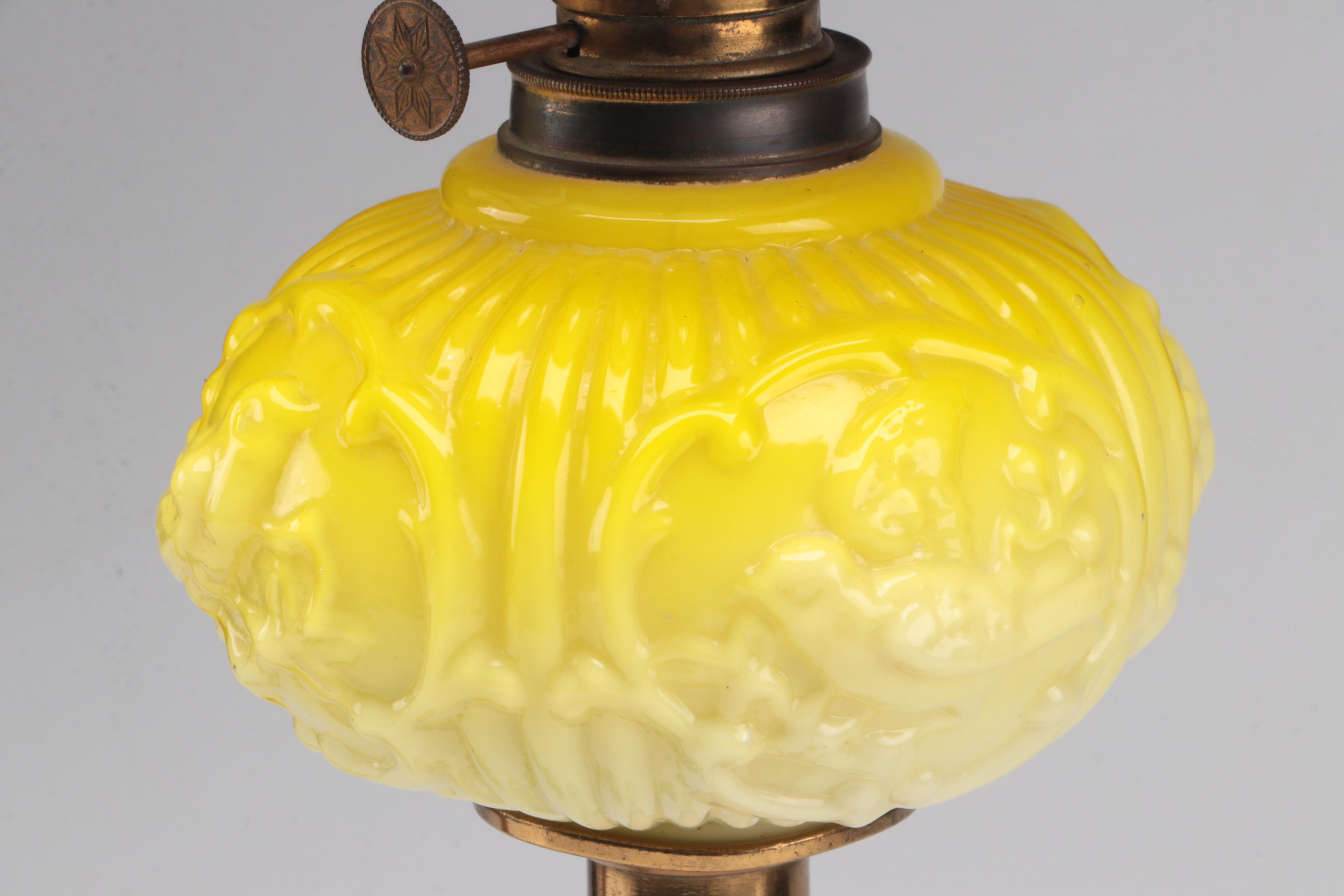 Pair Of English Brass Push-up Candlesticks With Puffy Glass Oil Peg Lamps