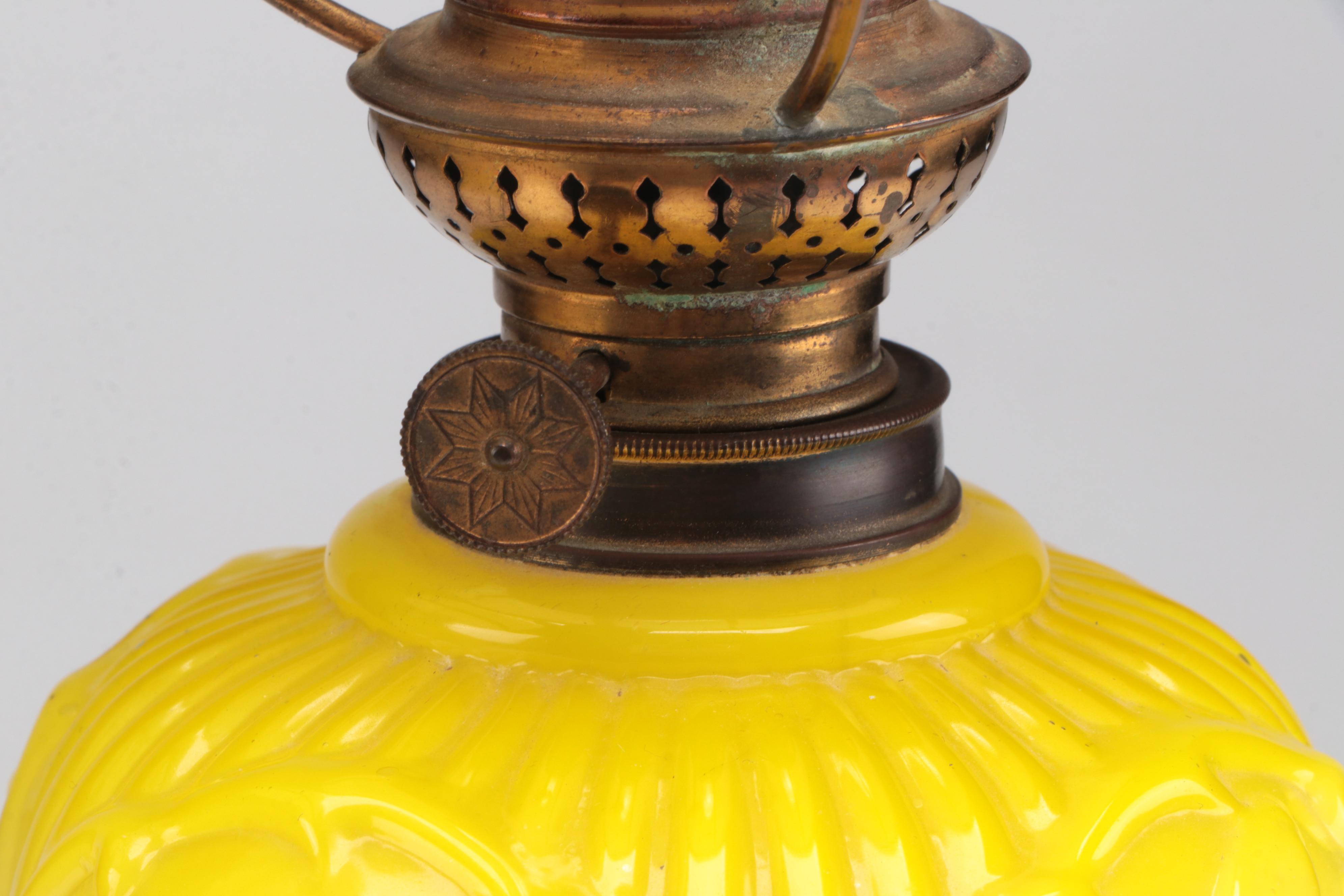 Pair Of English Brass Push-up Candlesticks With Puffy Glass Oil Peg Lamps