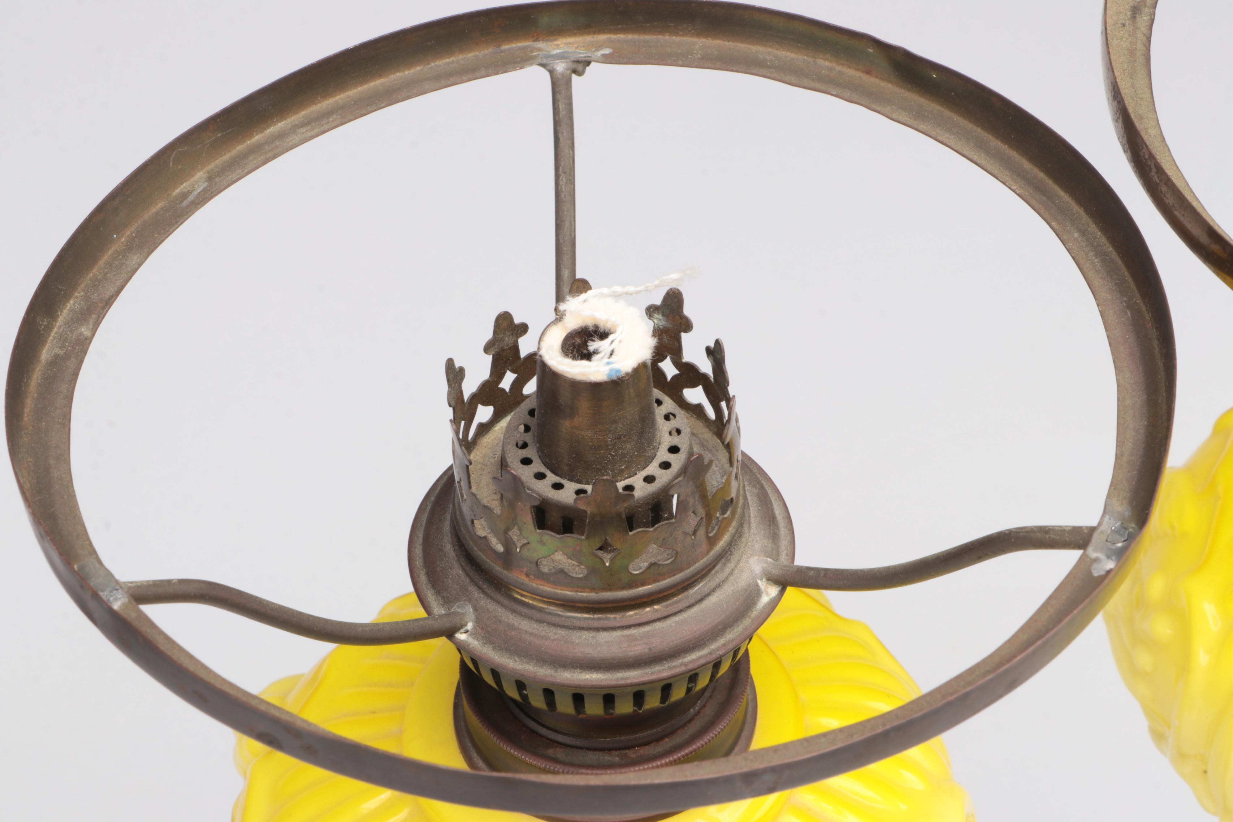 Pair Of English Brass Push-up Candlesticks With Puffy Glass Oil Peg Lamps