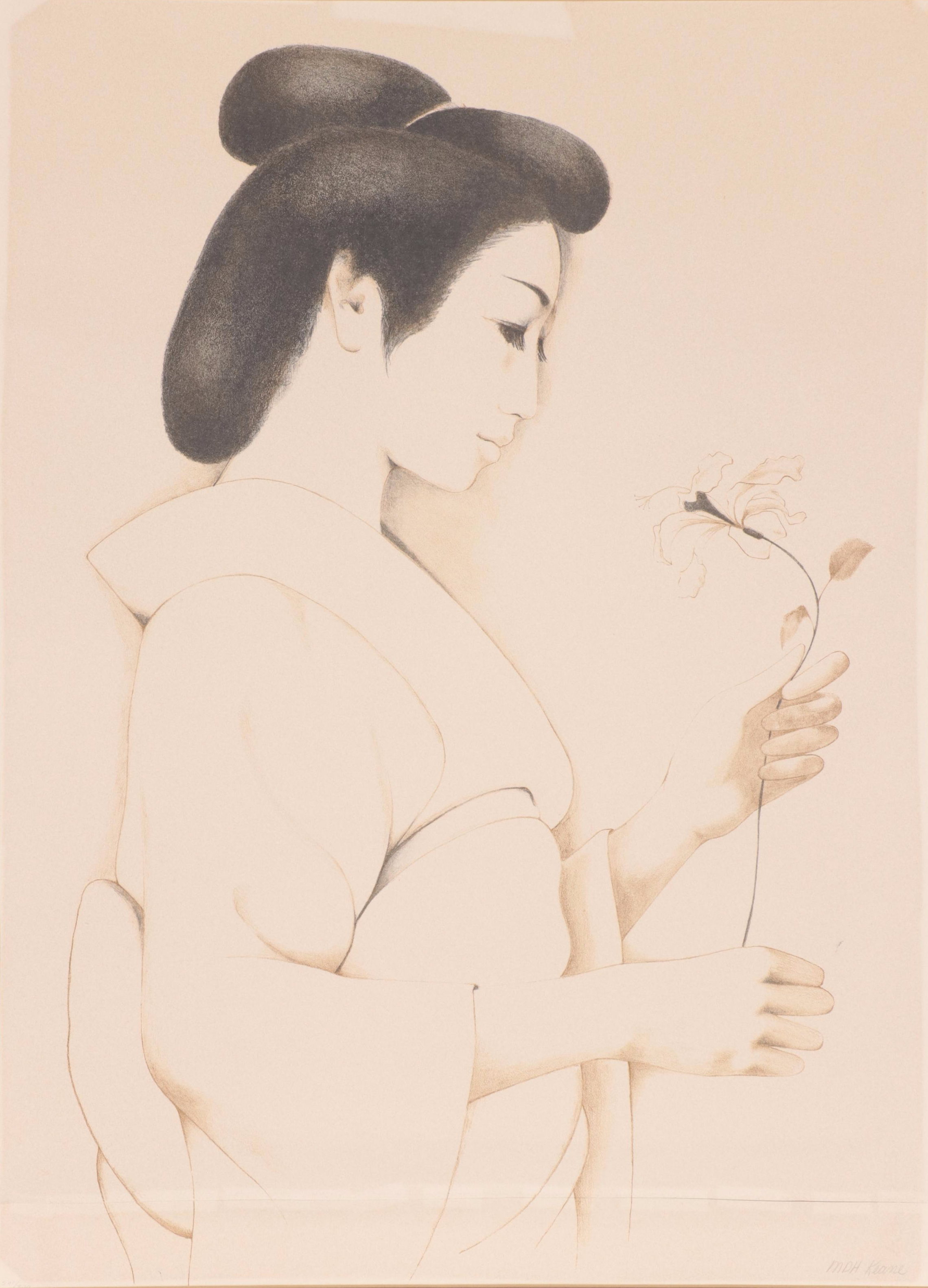 Margaret Keane Lithograph of Japanese Woman Holding Flower, More EBTH