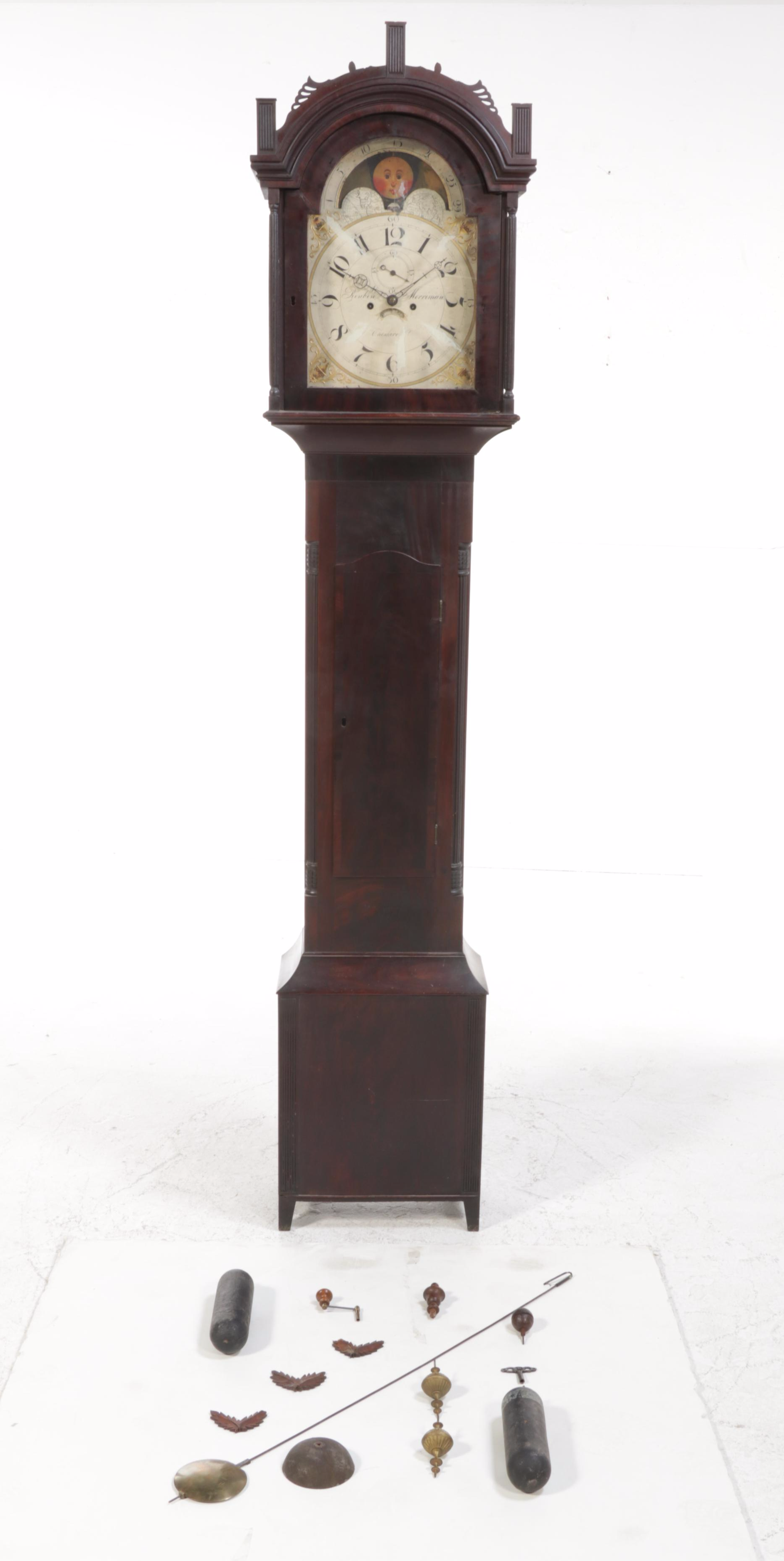 Reuben Merriman Federal Mahogany Tall Case Clock, Late 18th/ Early 19th Century