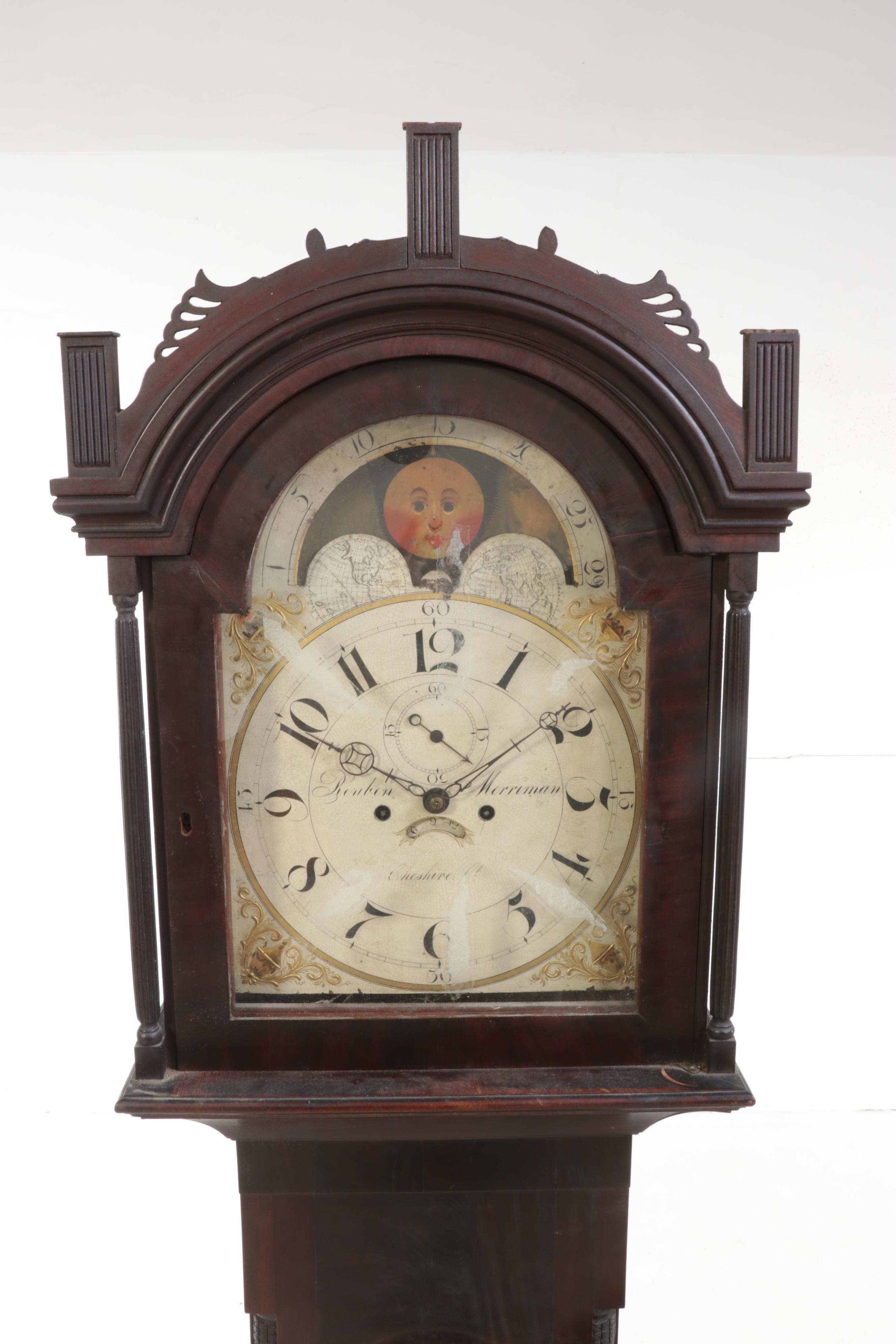 Reuben Merriman Federal Mahogany Tall Case Clock, Late 18th/ Early 19th Century