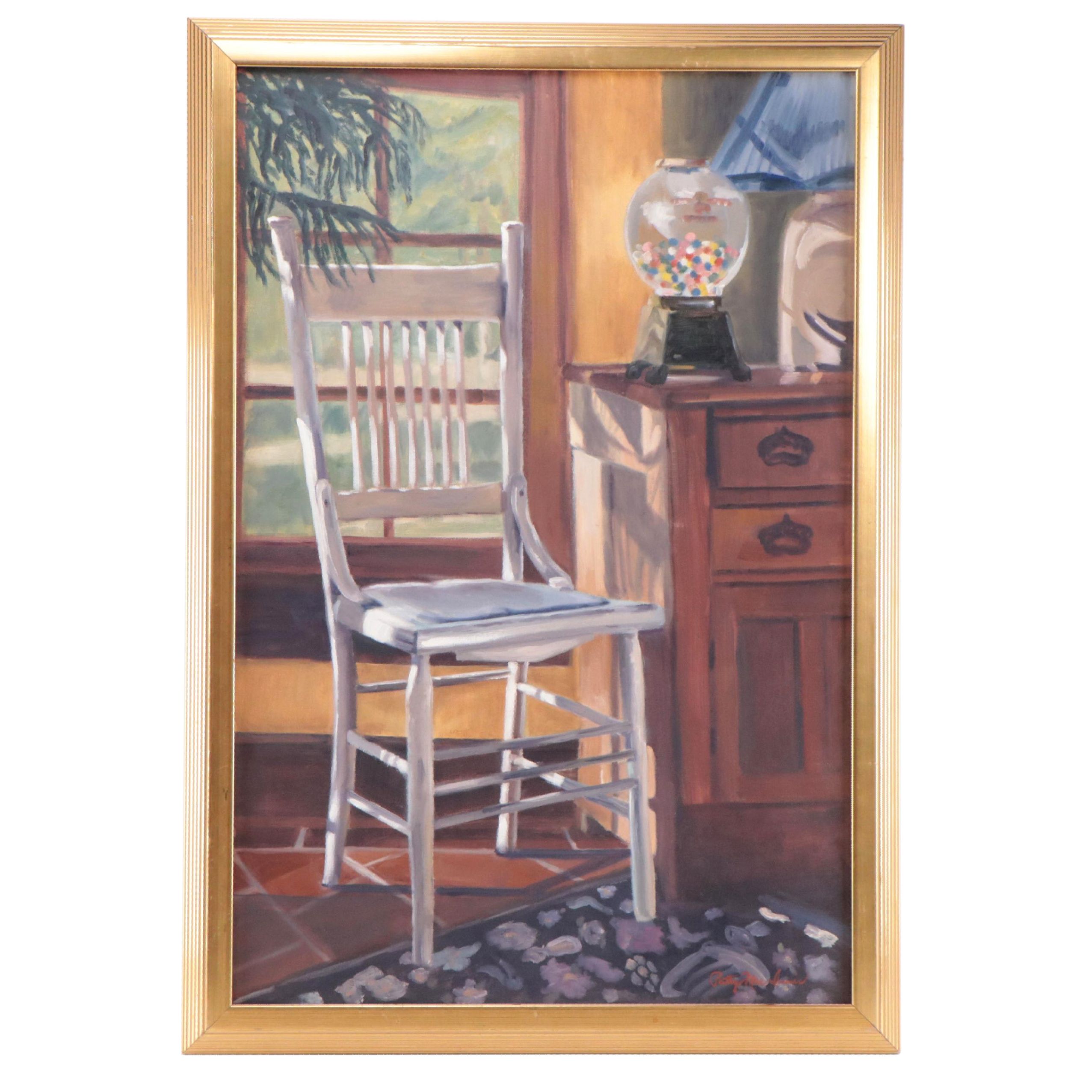 Patty MacInnis Still Life Oil Painting of Chair By Window