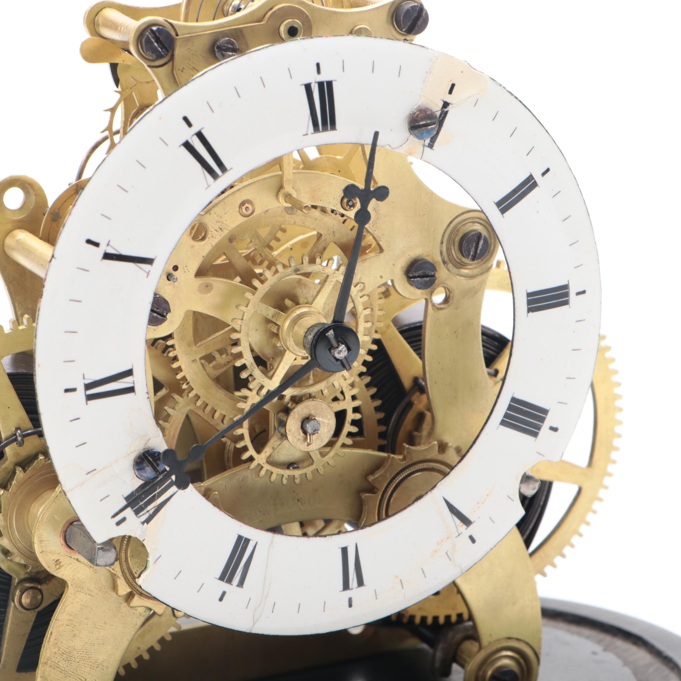 Victorian Brass Cloche Dome Skeleton Clock, Late 19th/ Early 20th Century