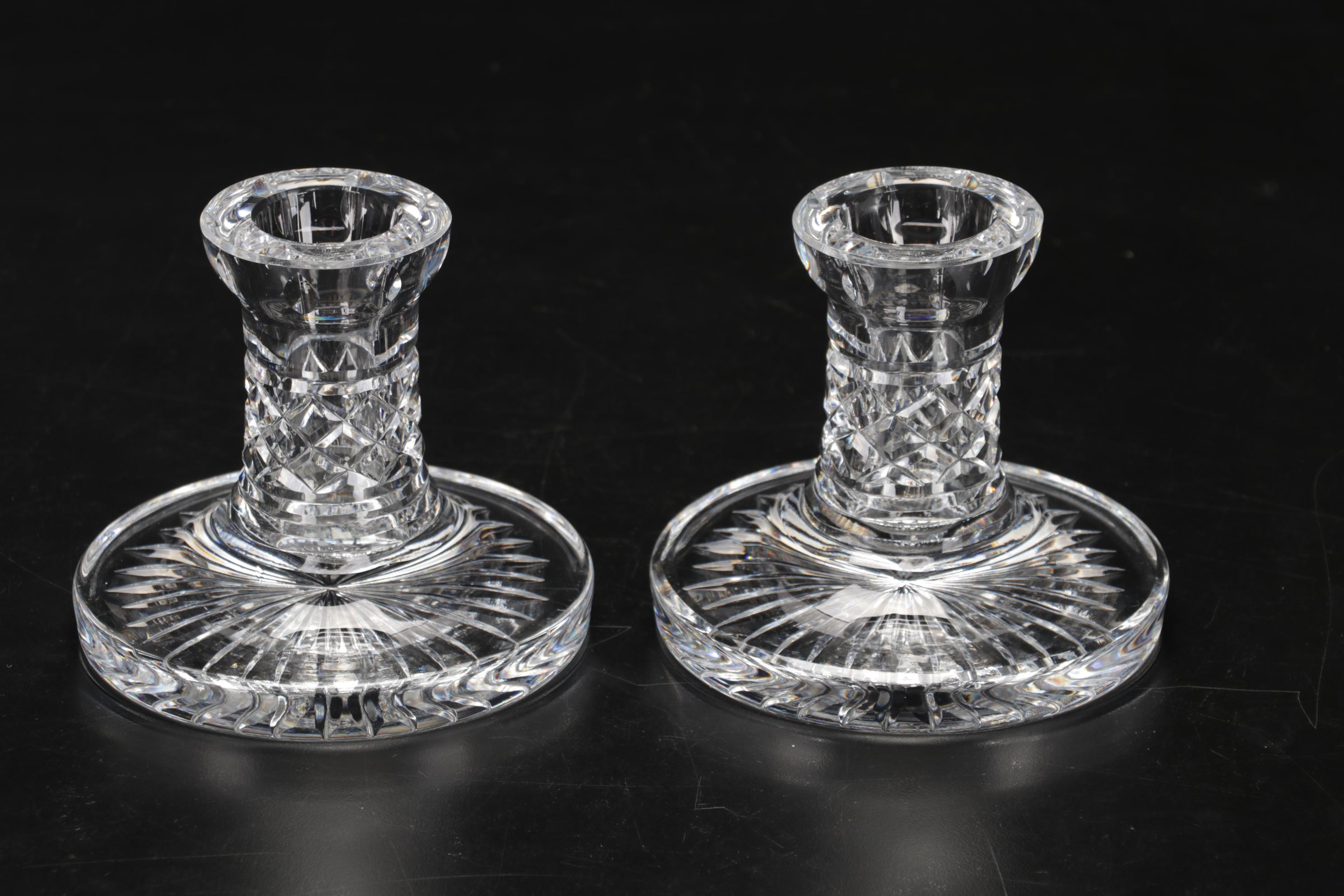 Pair of Waterford Candle Holders with American Brilliant Style Glasses