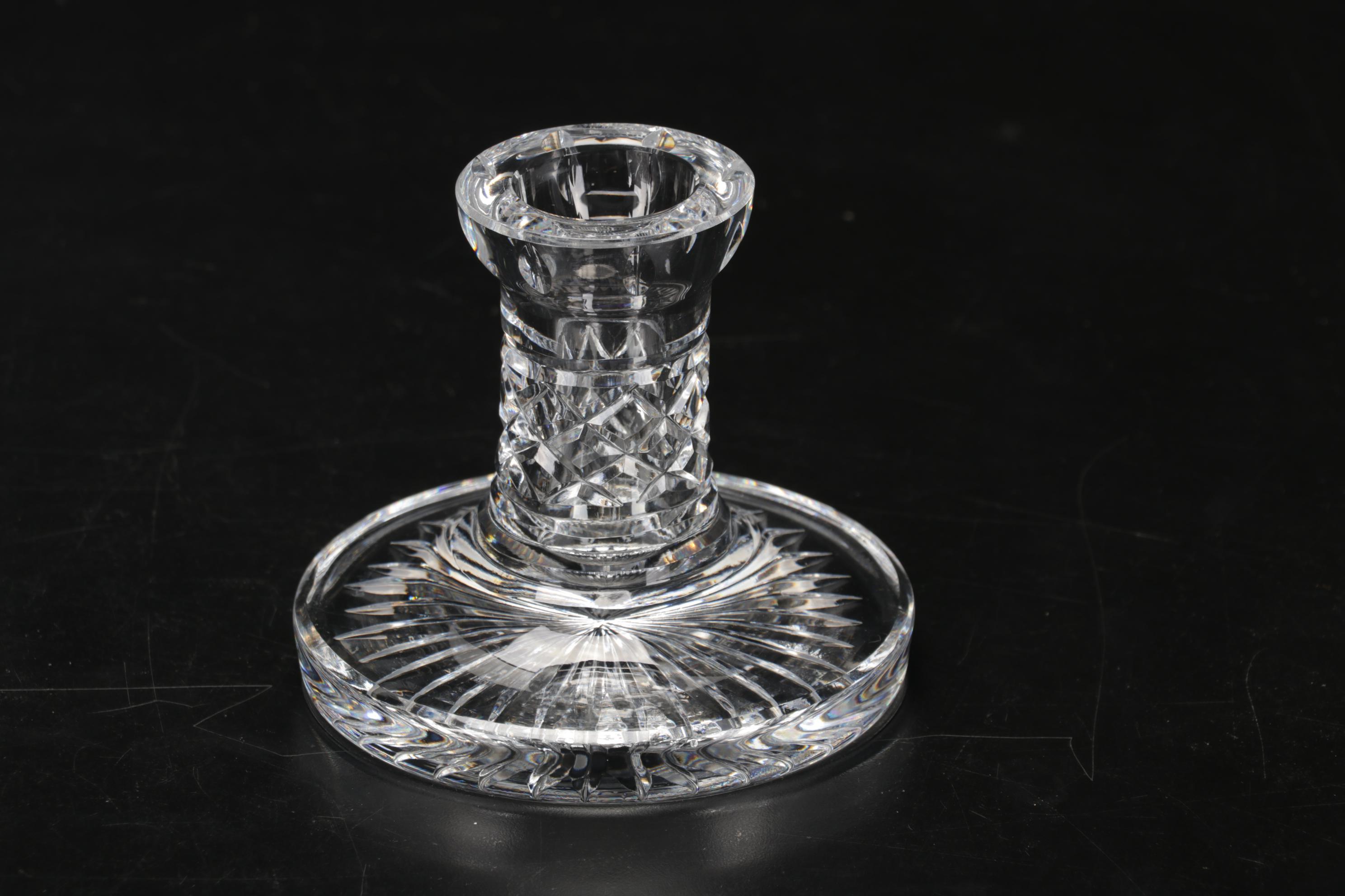 Pair of Waterford Candle Holders with American Brilliant Style Glasses