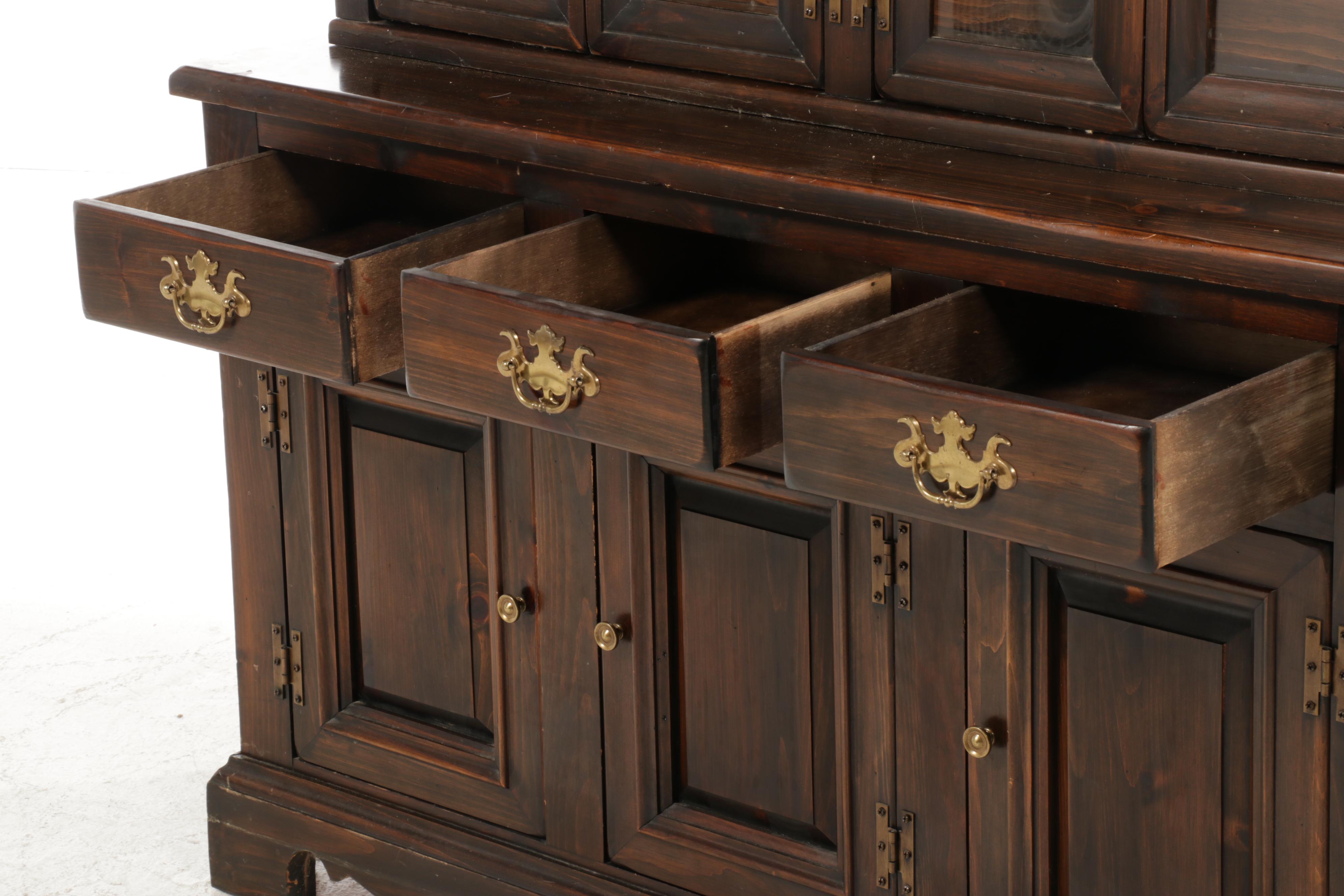 American Colonial Style Pine Cupboard, 1970s
