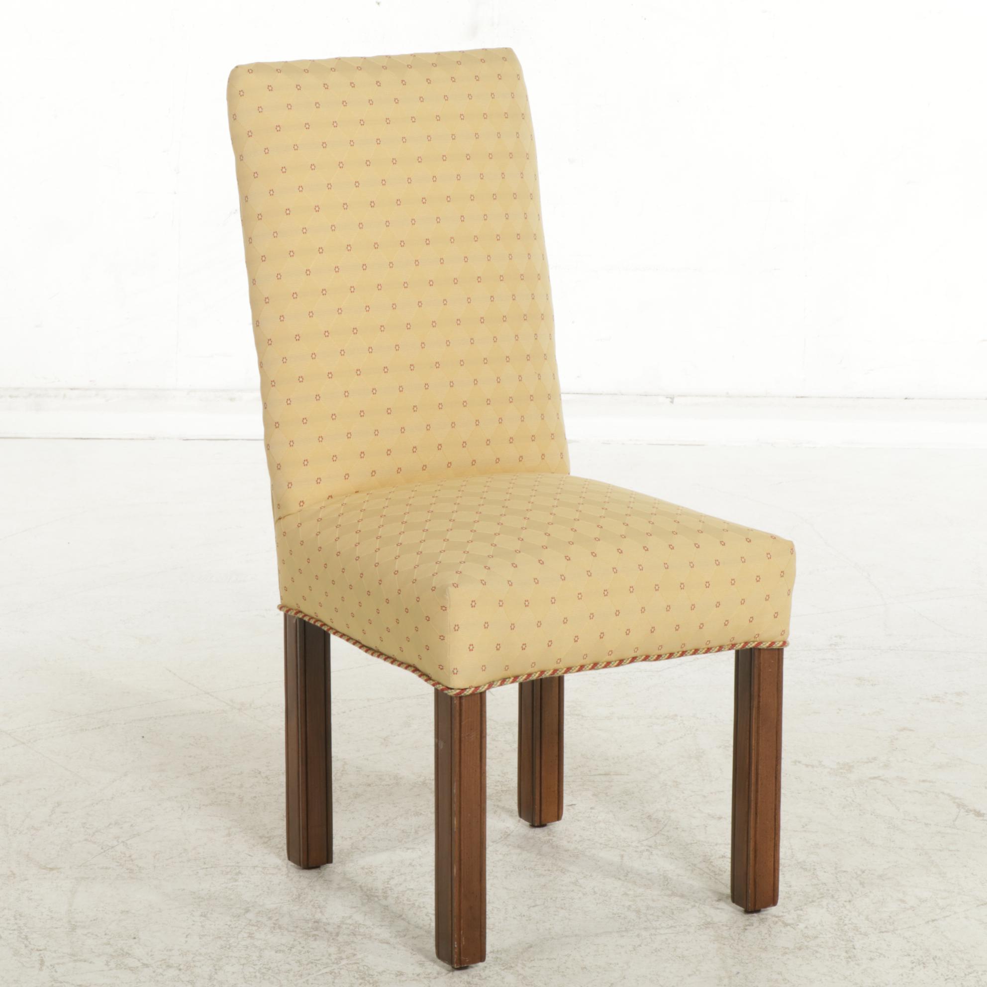 Four Custom-Upholstered and Mahogany-Stained Dining Chairs