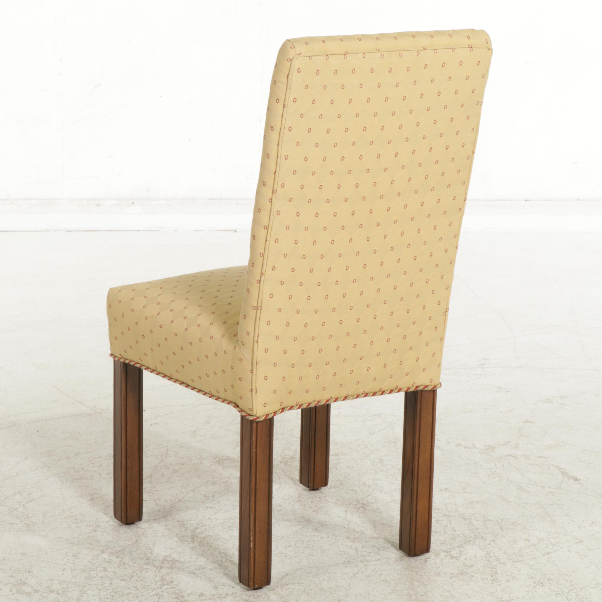 Four Custom-Upholstered and Mahogany-Stained Dining Chairs