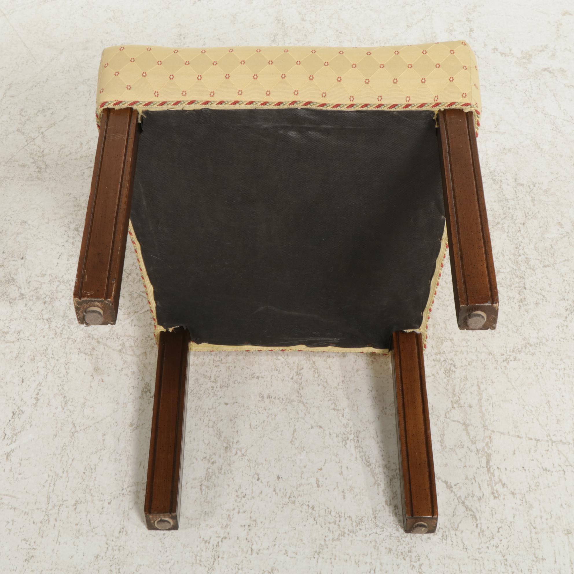 Four Custom-Upholstered and Mahogany-Stained Dining Chairs