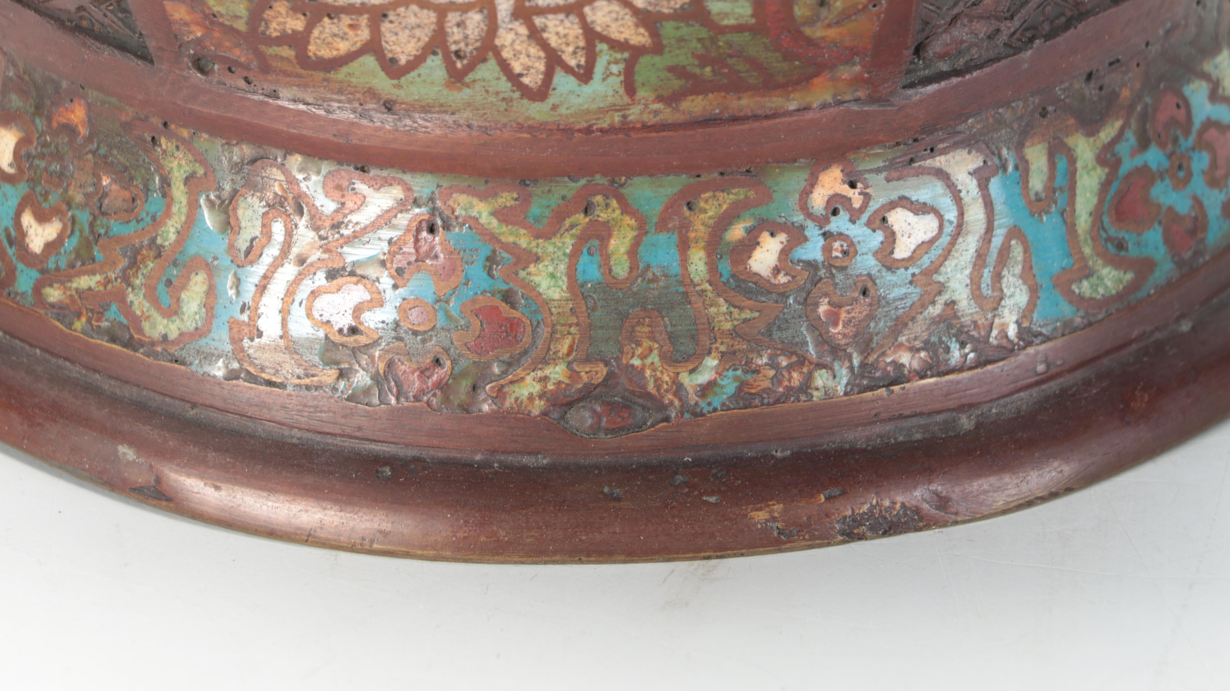 Japanese Champlevé Enamel and Bronze Urn, Early 20th Century