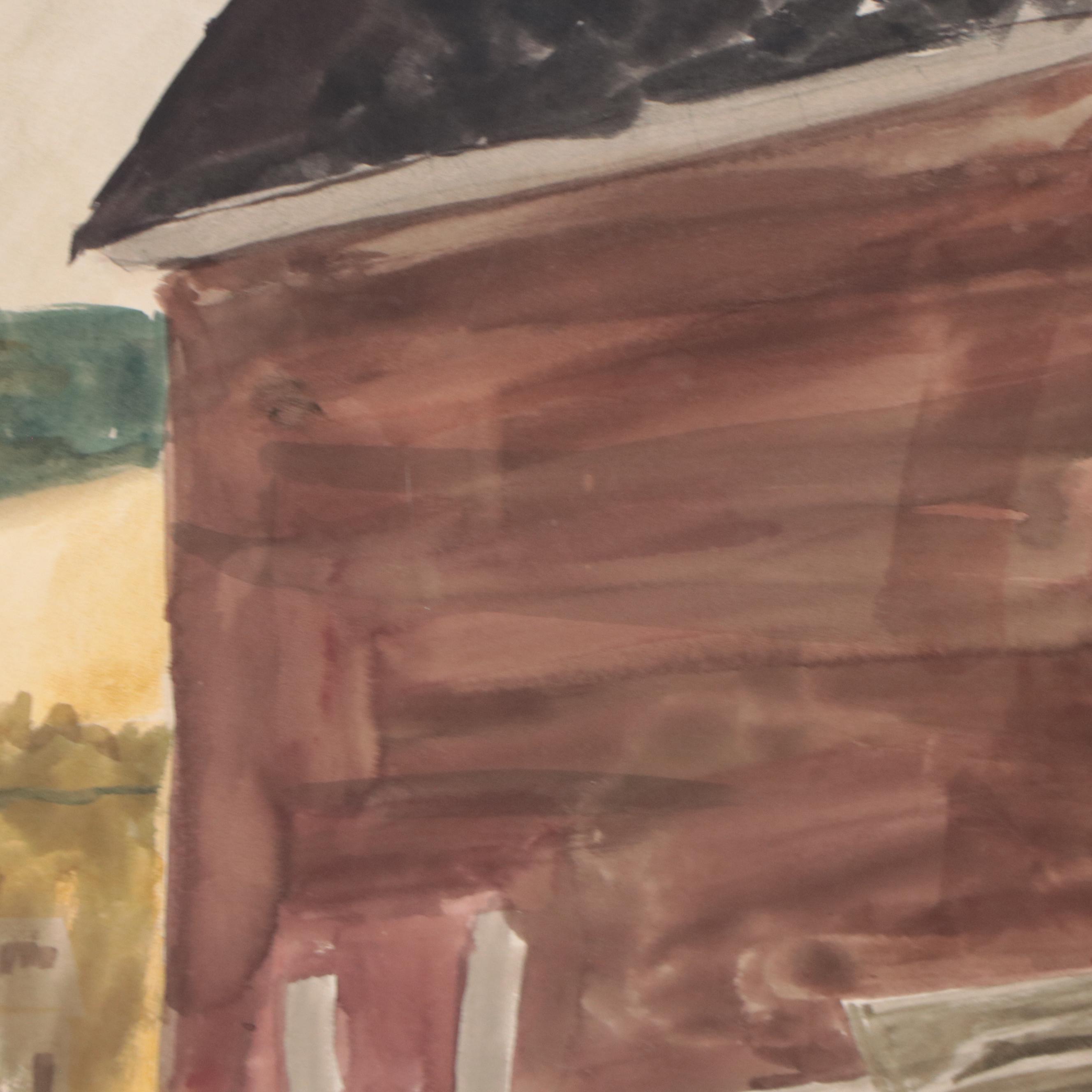 William J. Greenwood Watercolor Painting of a Barn, Late 20th Century