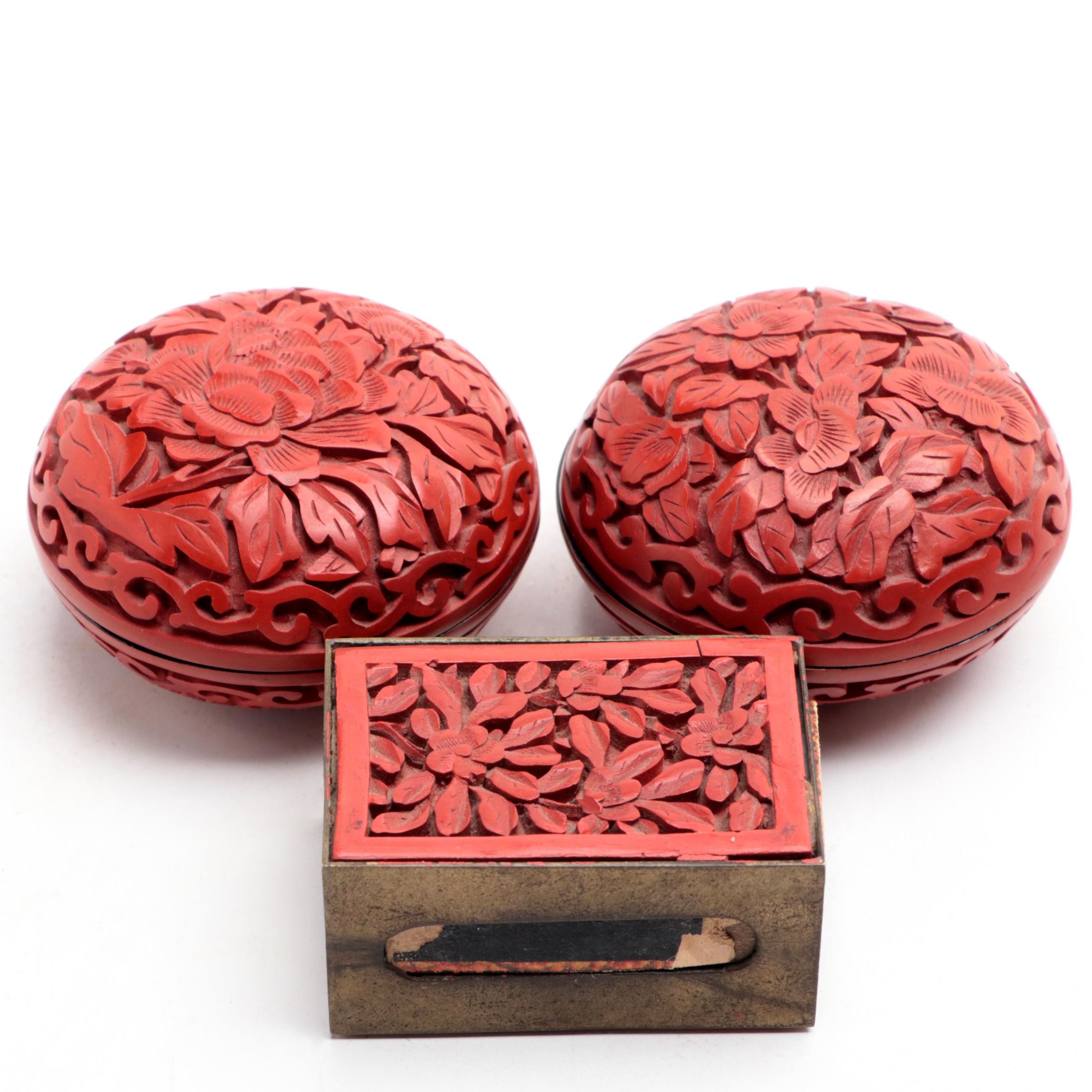 Cinnabar Lacquer Seal Paste Boxes and Matchbox Cover