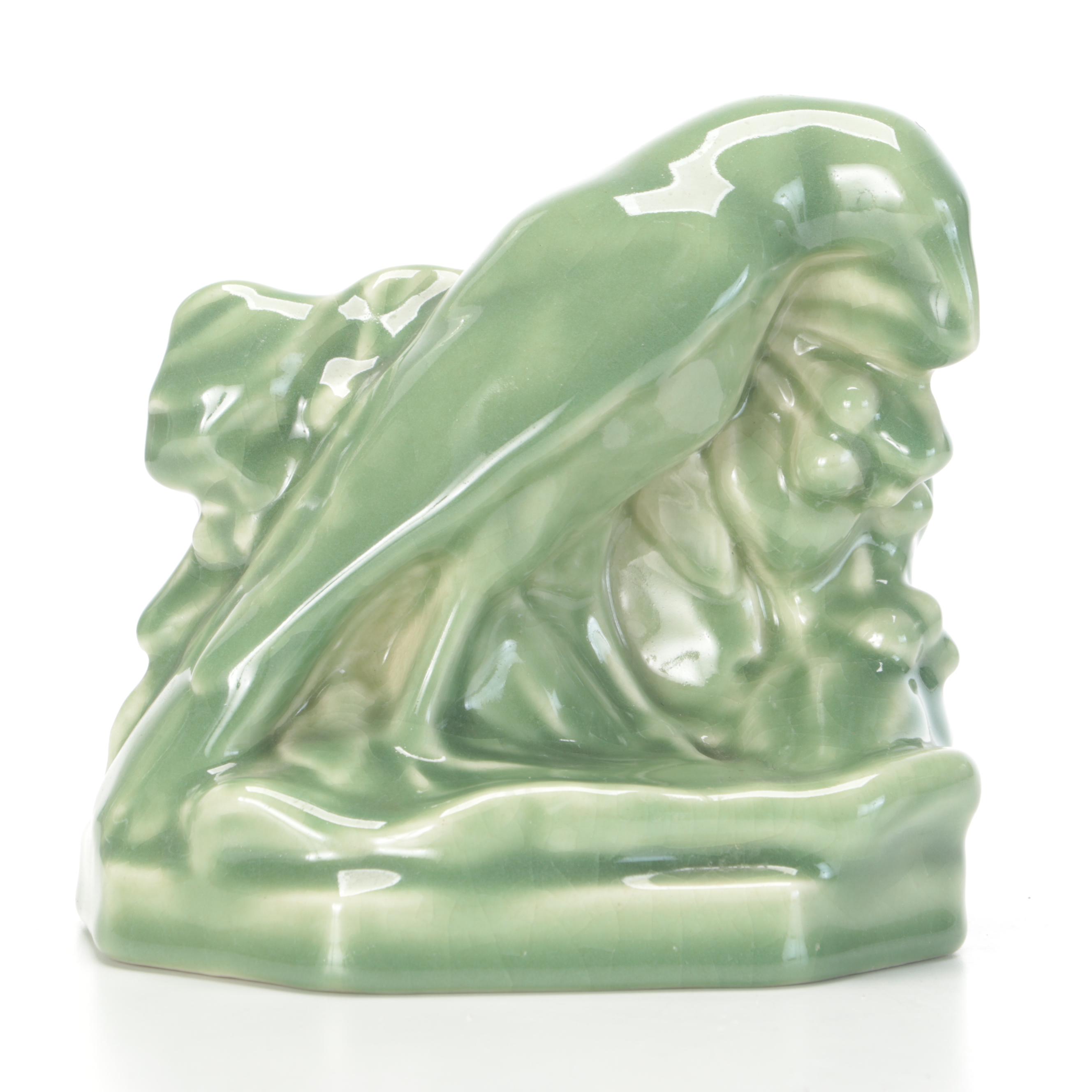 Rookwood Pottery "Rook" Green Glazed Ceramic Bookend, 1944