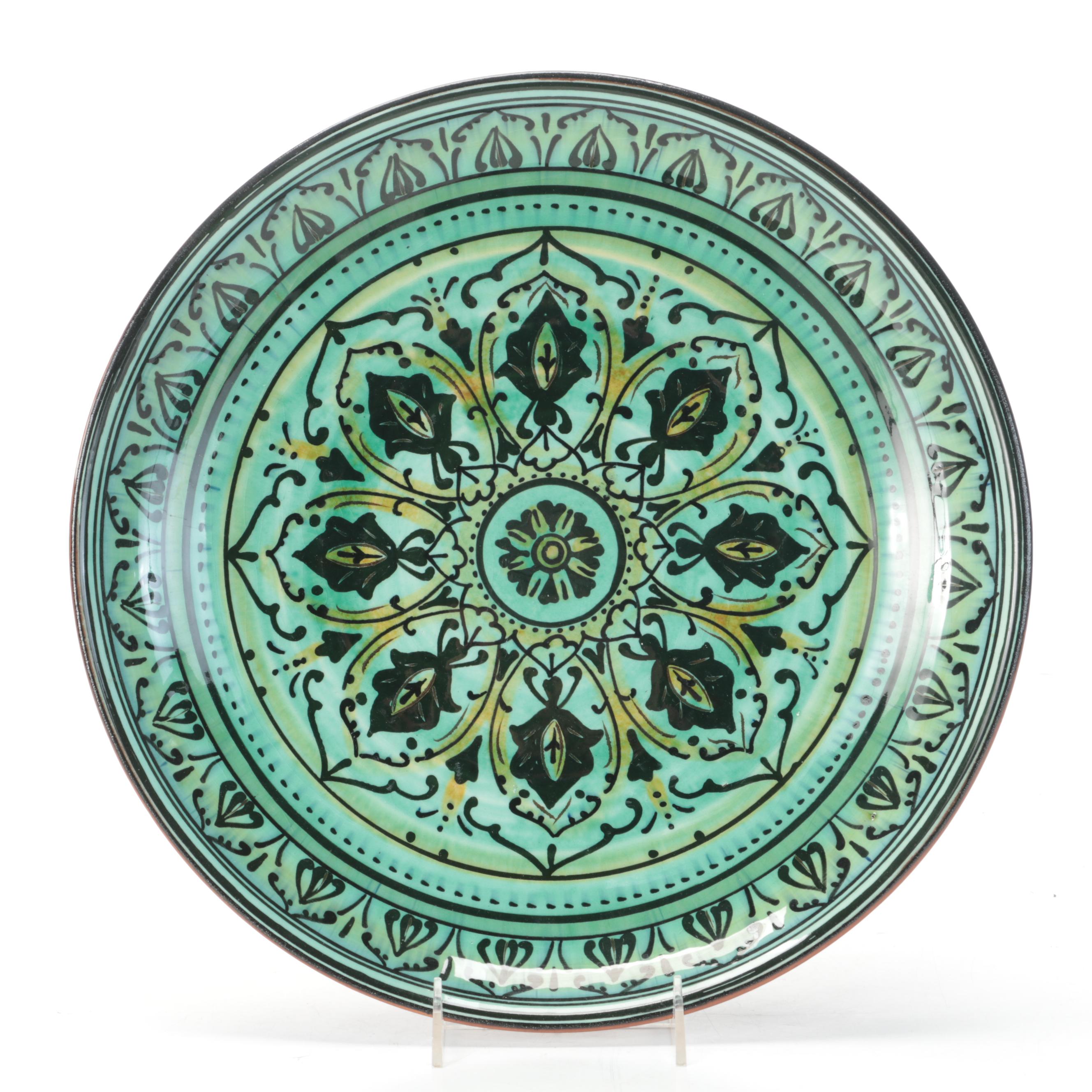 Turkish Turquoise Hand-Painted Earthenware Decorative Plate