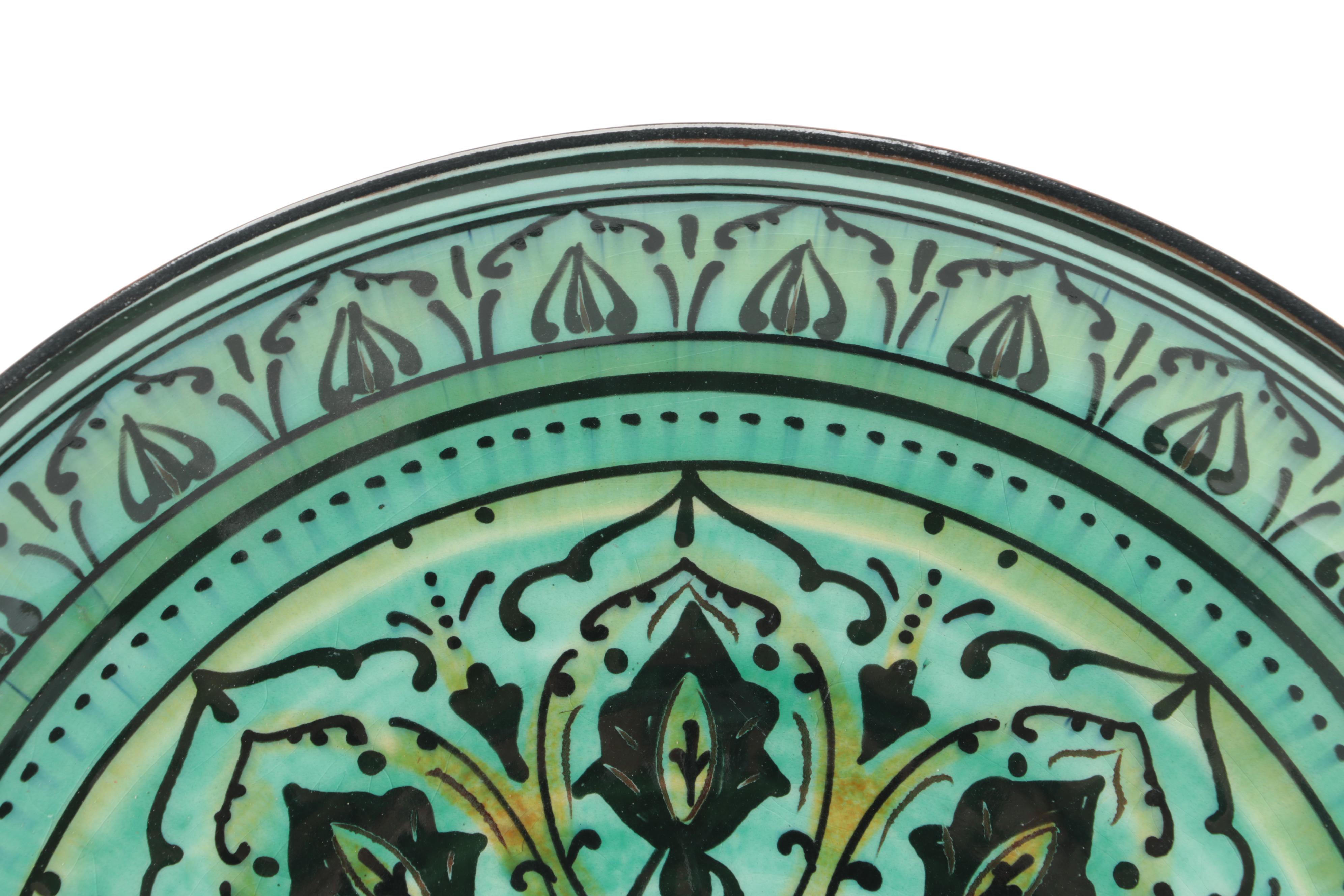 Turkish Turquoise Hand-Painted Earthenware Decorative Plate