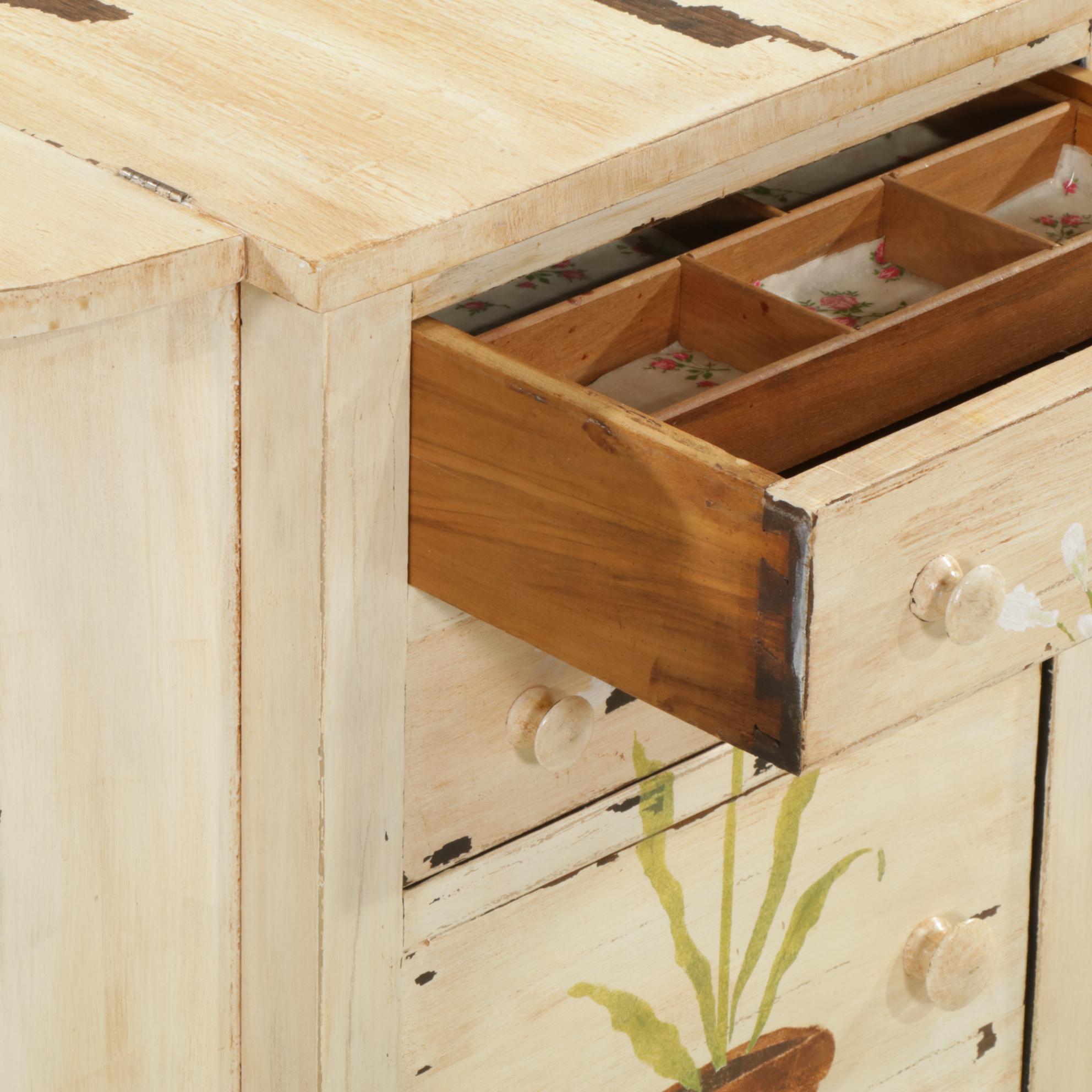 Paint-Decorated Wooden "Martha Washington" Sewing Table