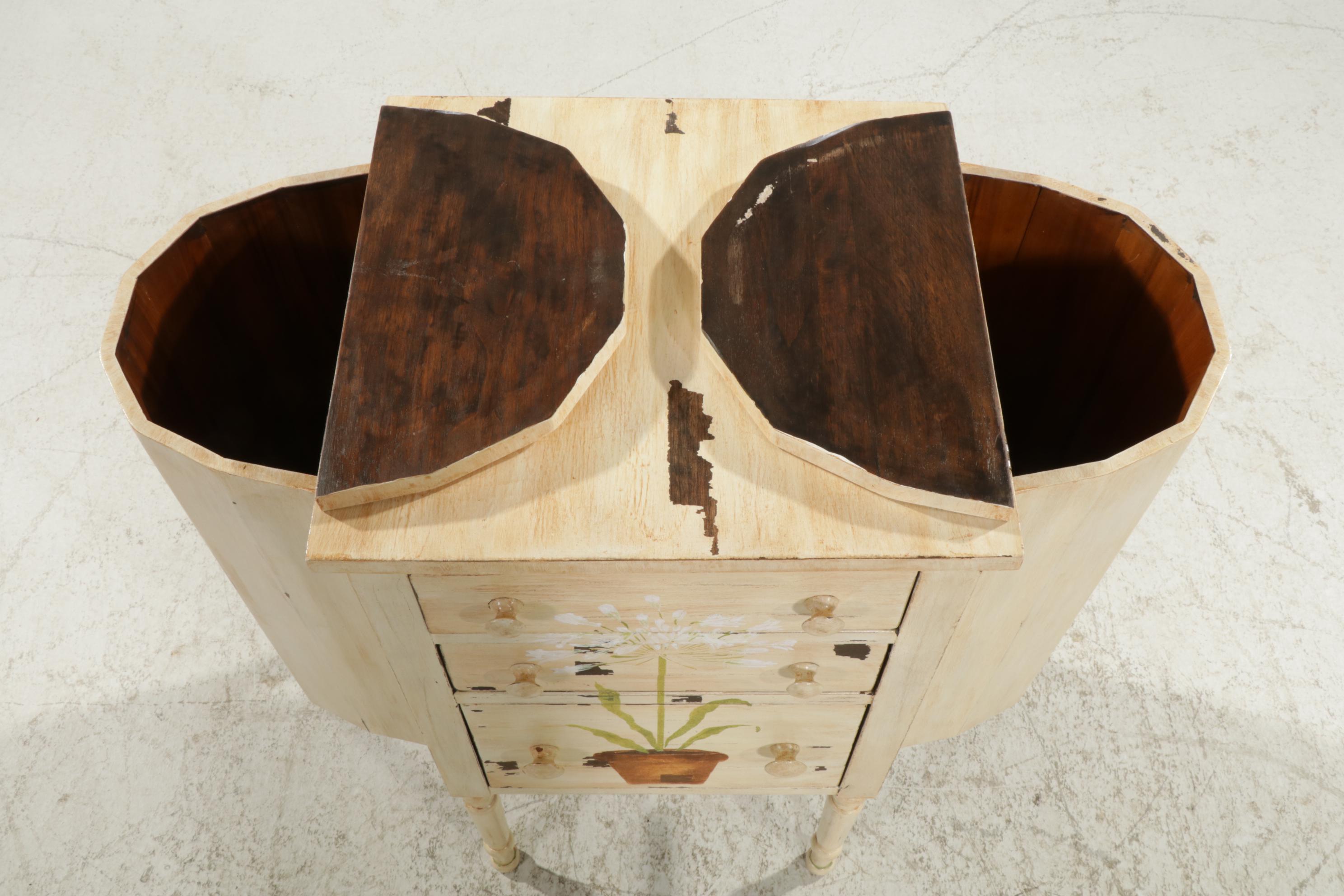 Paint-Decorated Wooden "Martha Washington" Sewing Table