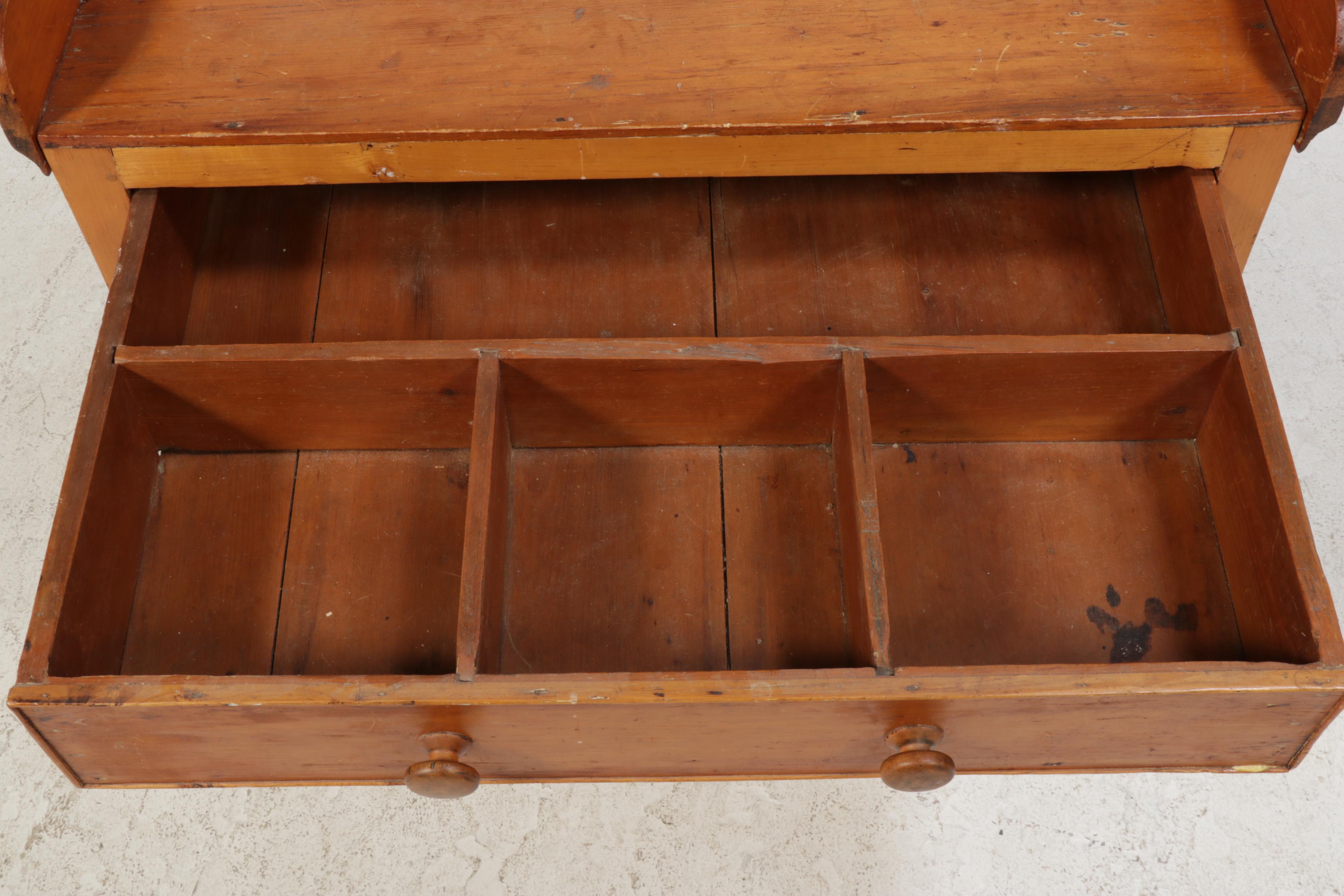 American Primitive Pine Work Table, 19th Century
