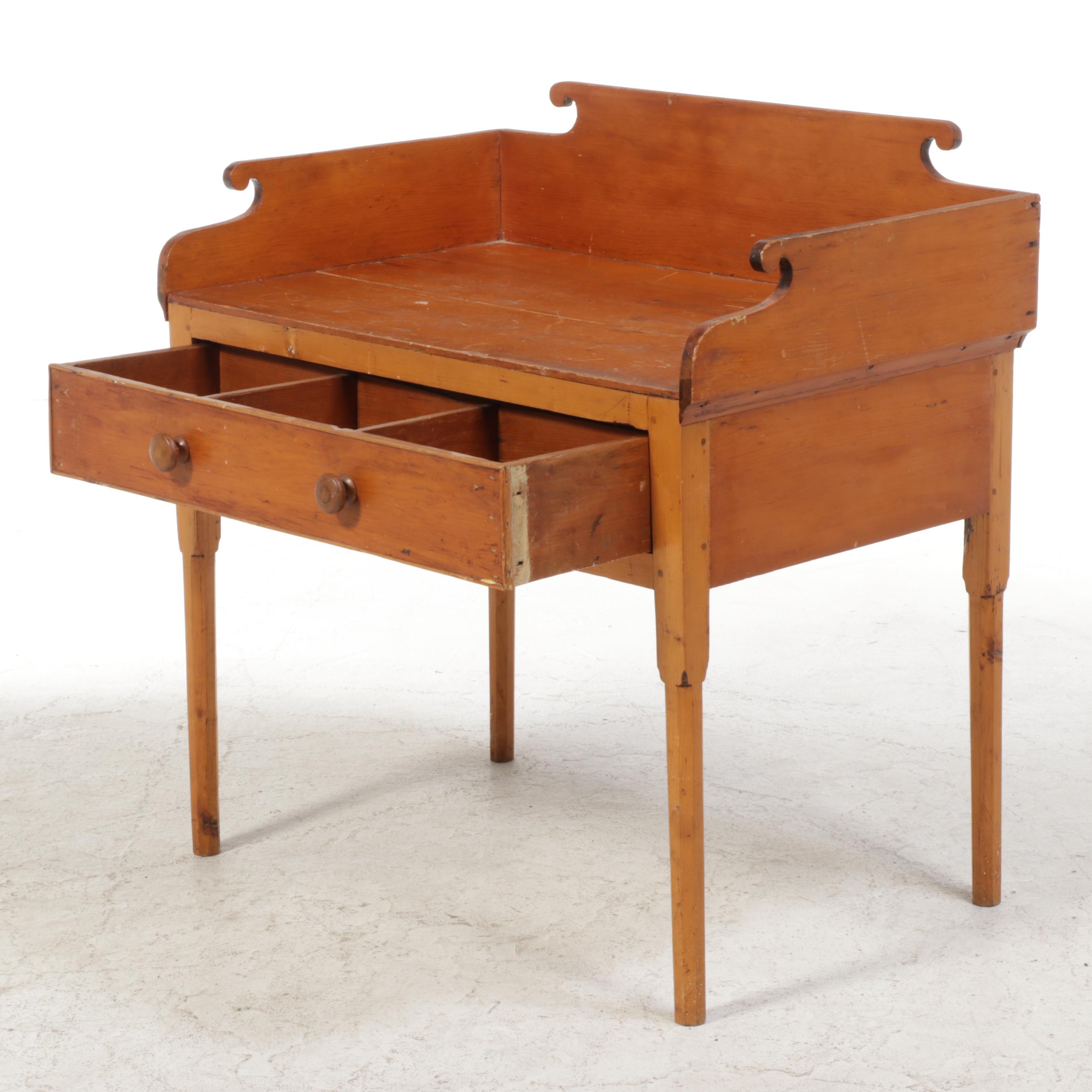 American Primitive Pine Work Table, 19th Century