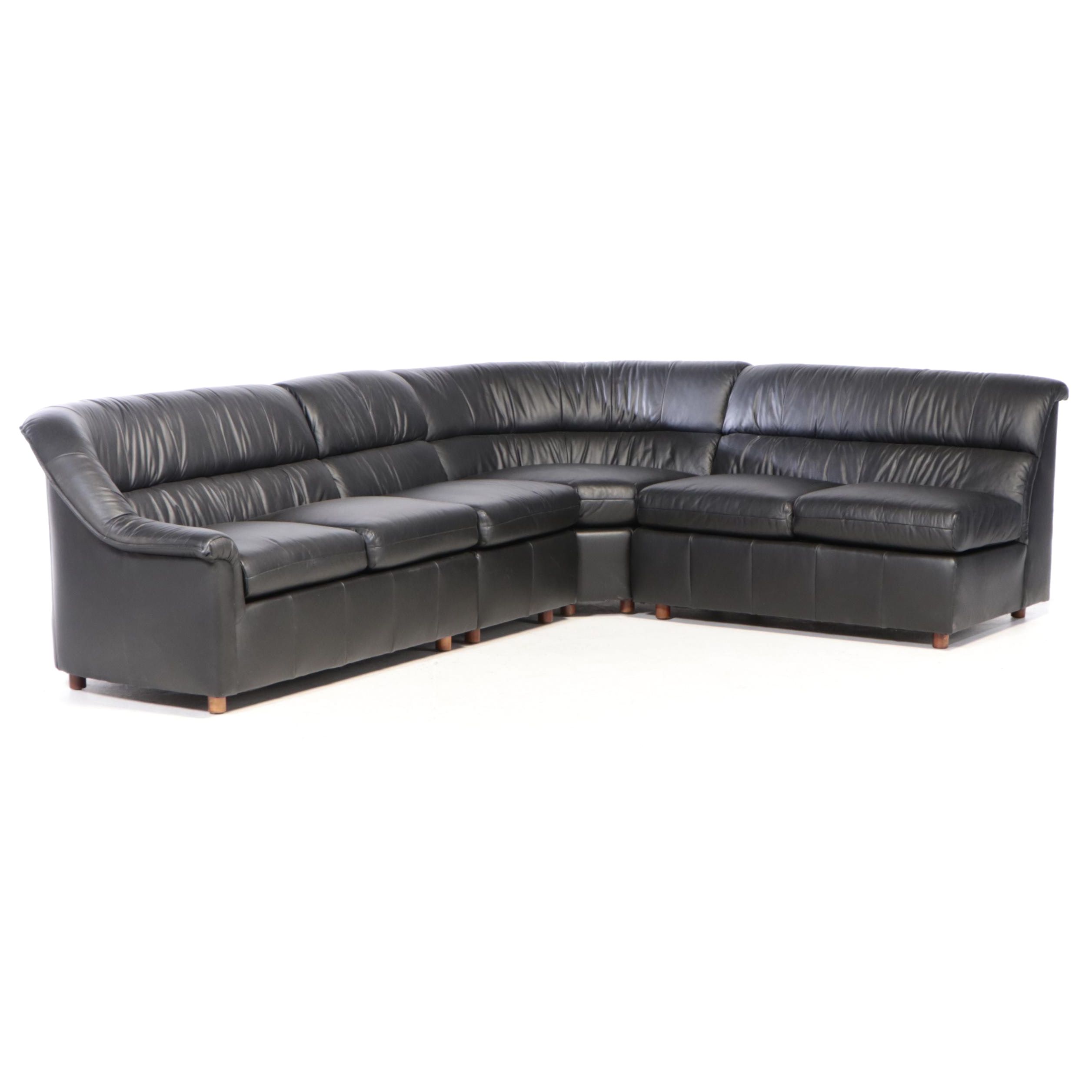 Leathercraft Contemporary Black Leather-Upholstered Sectional Sofa
