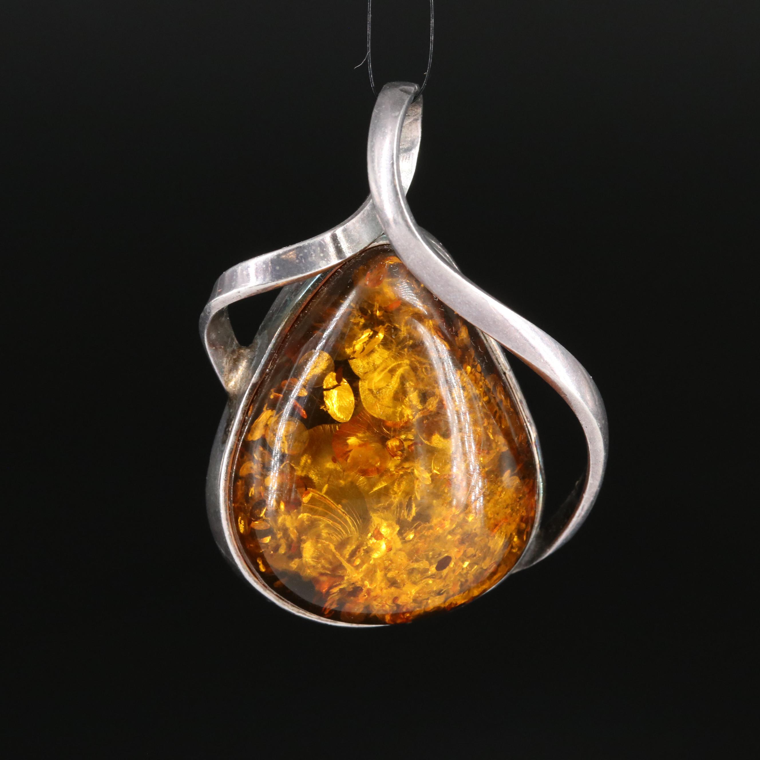 Polish Sterling Amber Pendant