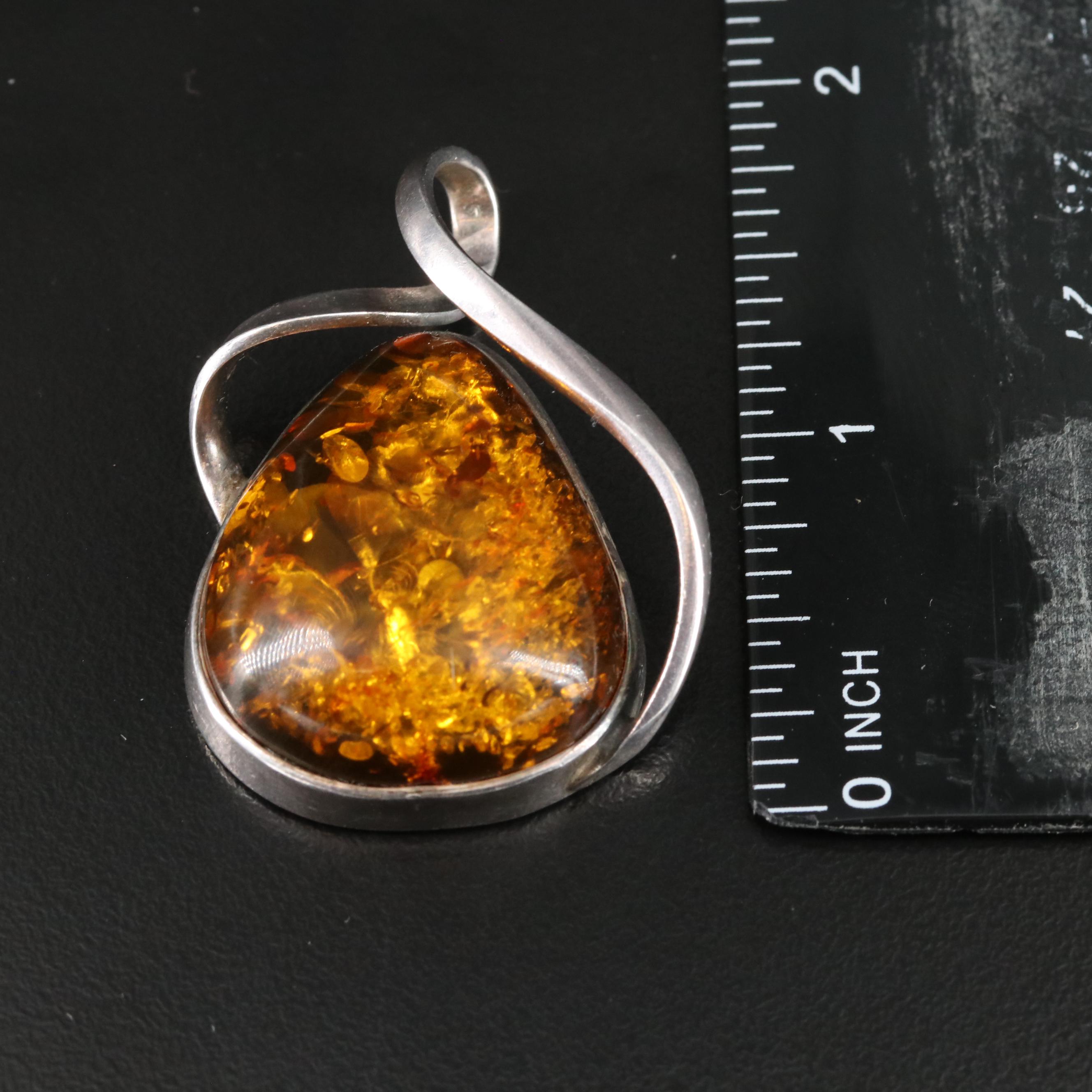 Polish Sterling Amber Pendant