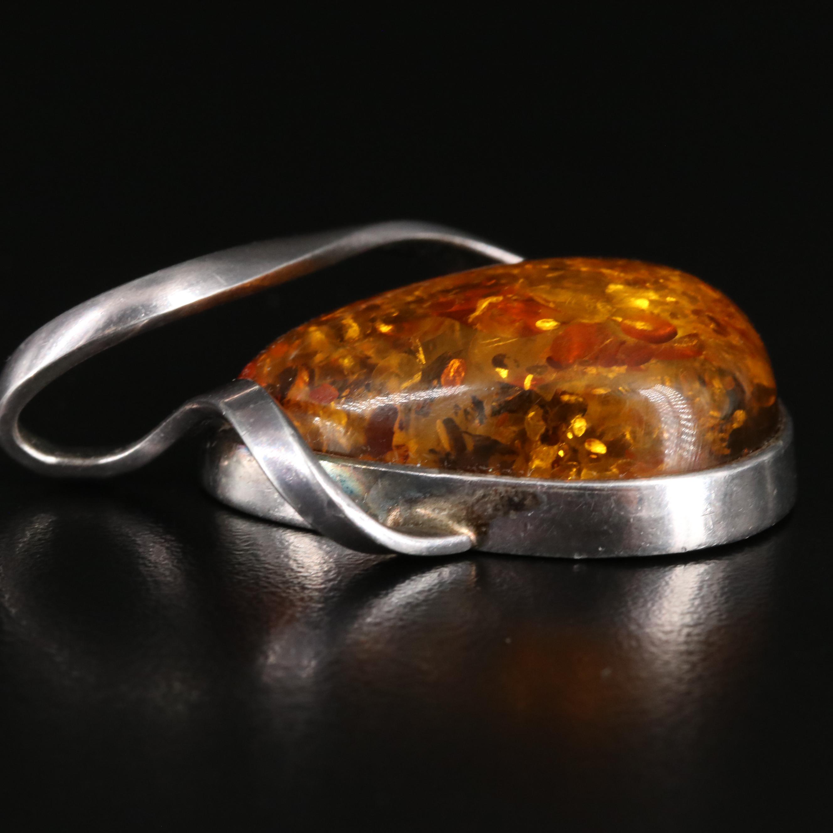 Polish Sterling Amber Pendant