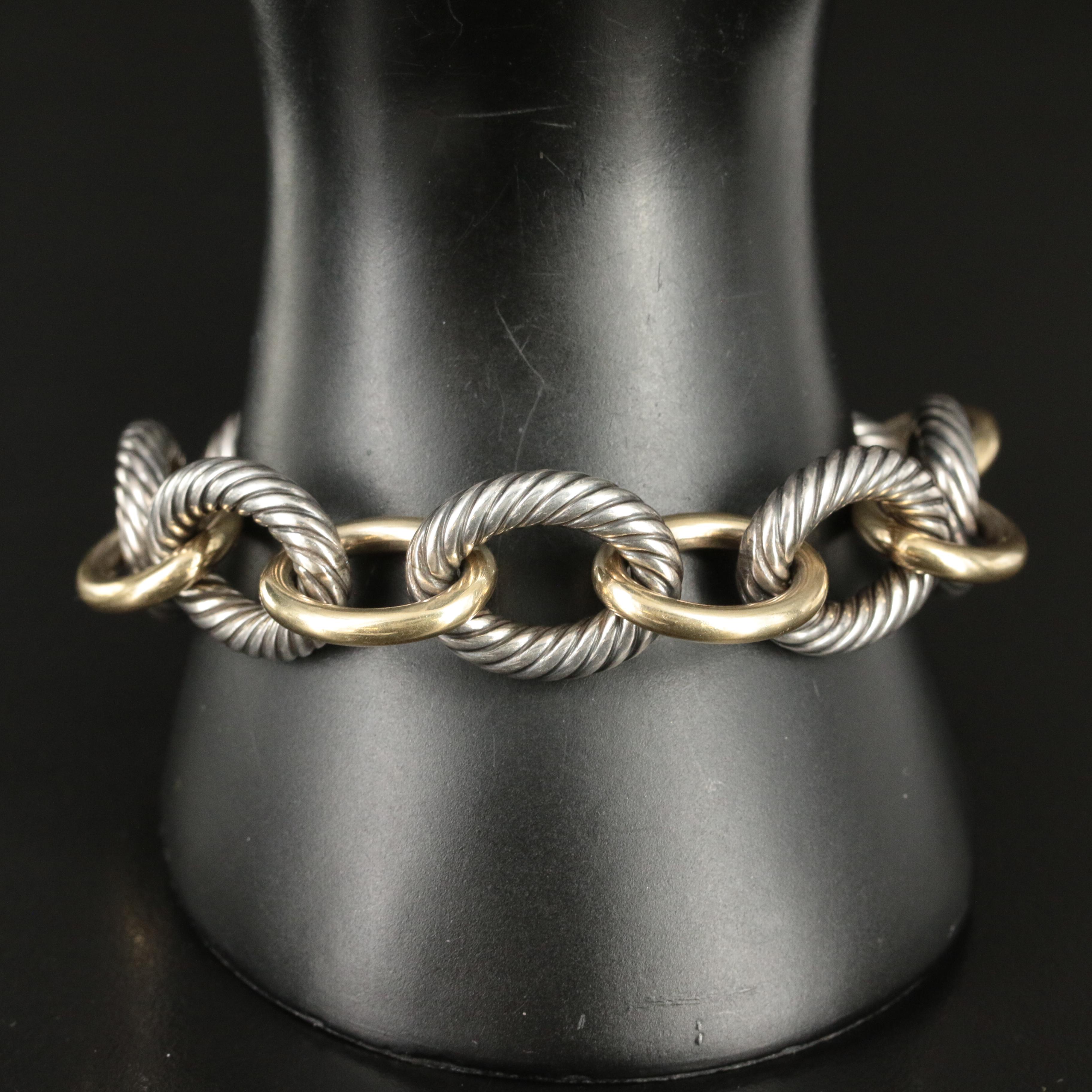 David Yurman Sterling and 18K Extra Large Oval Link Bracelet