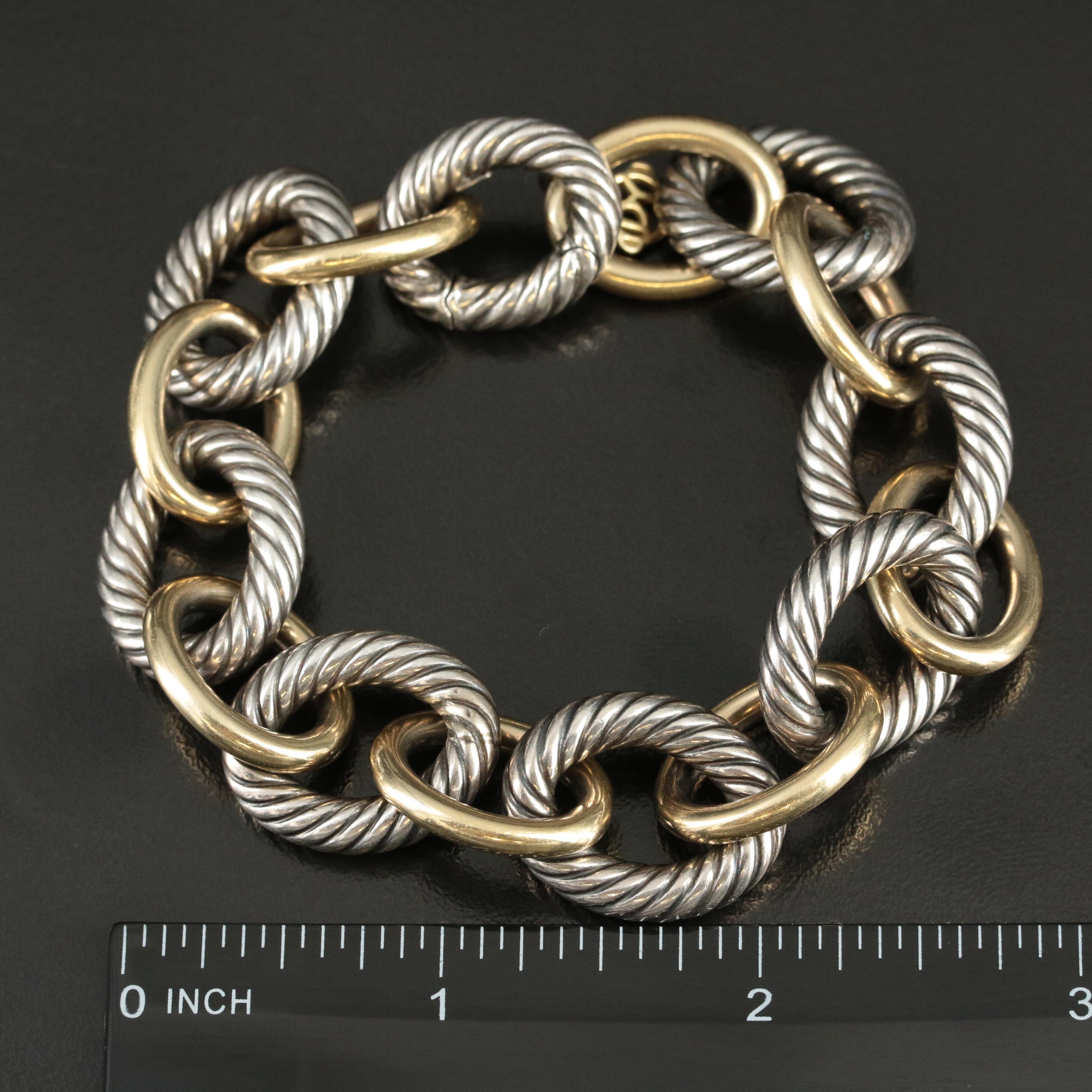 David Yurman Sterling and 18K Extra Large Oval Link Bracelet