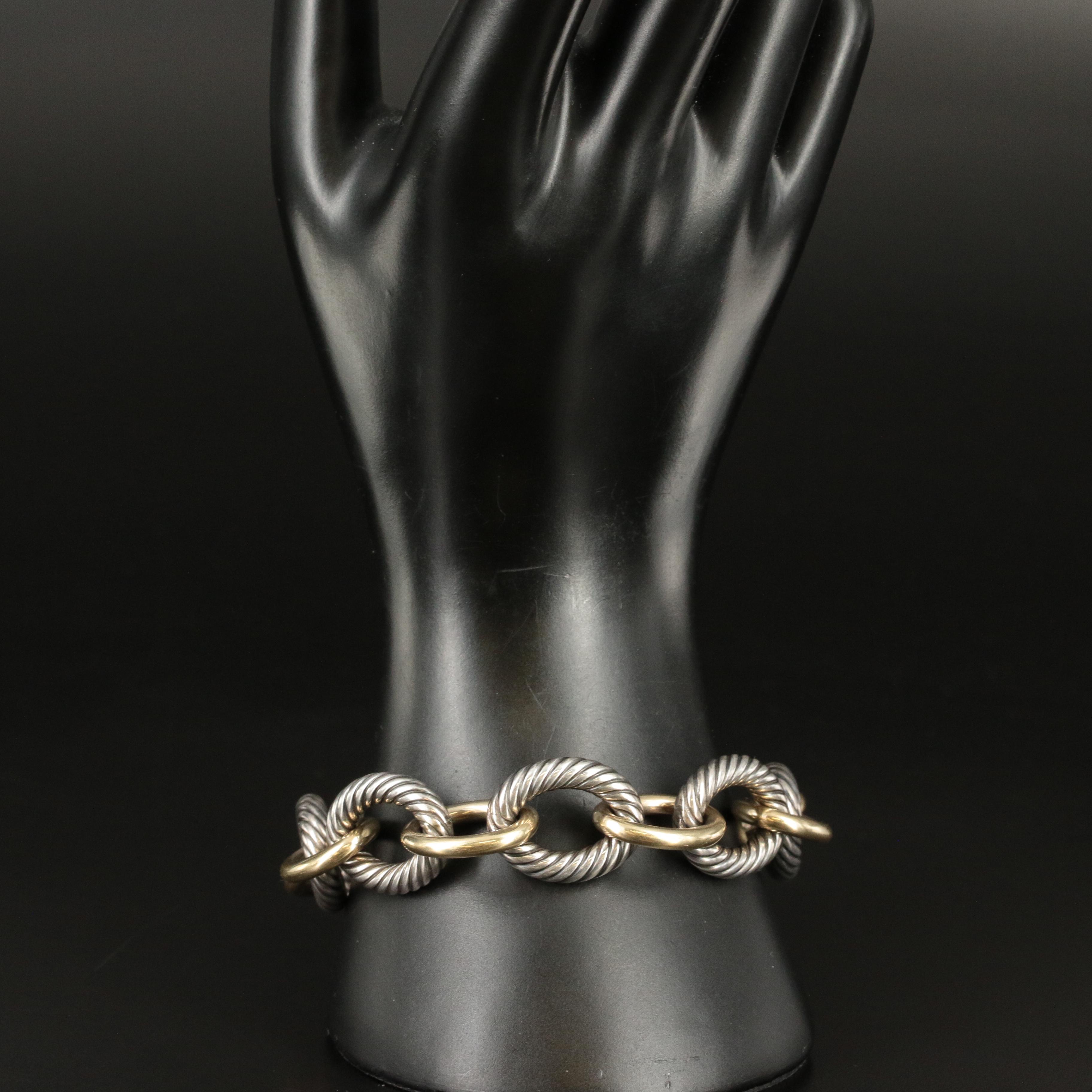 David Yurman Sterling and 18K Extra Large Oval Link Bracelet