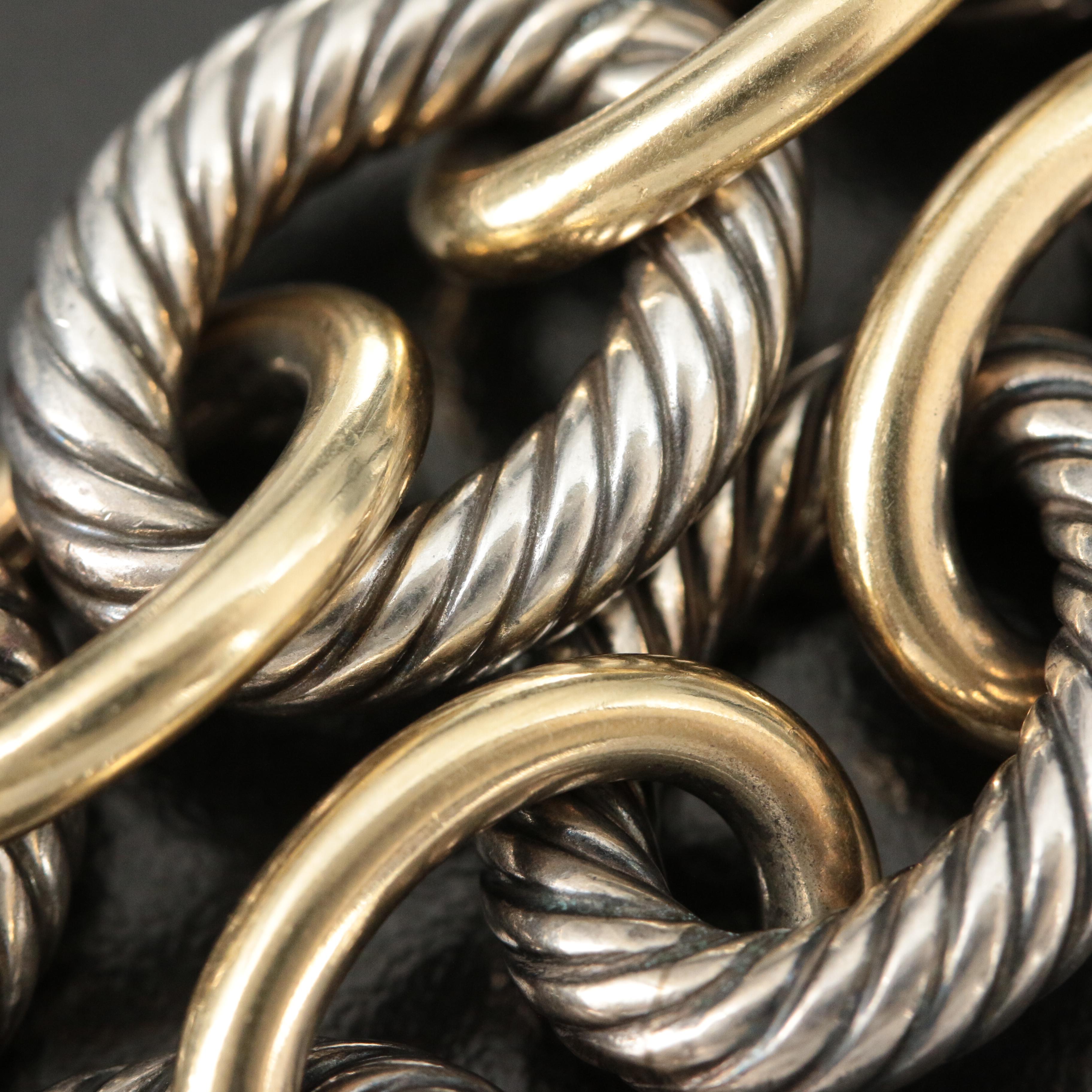 David Yurman Sterling and 18K Extra Large Oval Link Bracelet