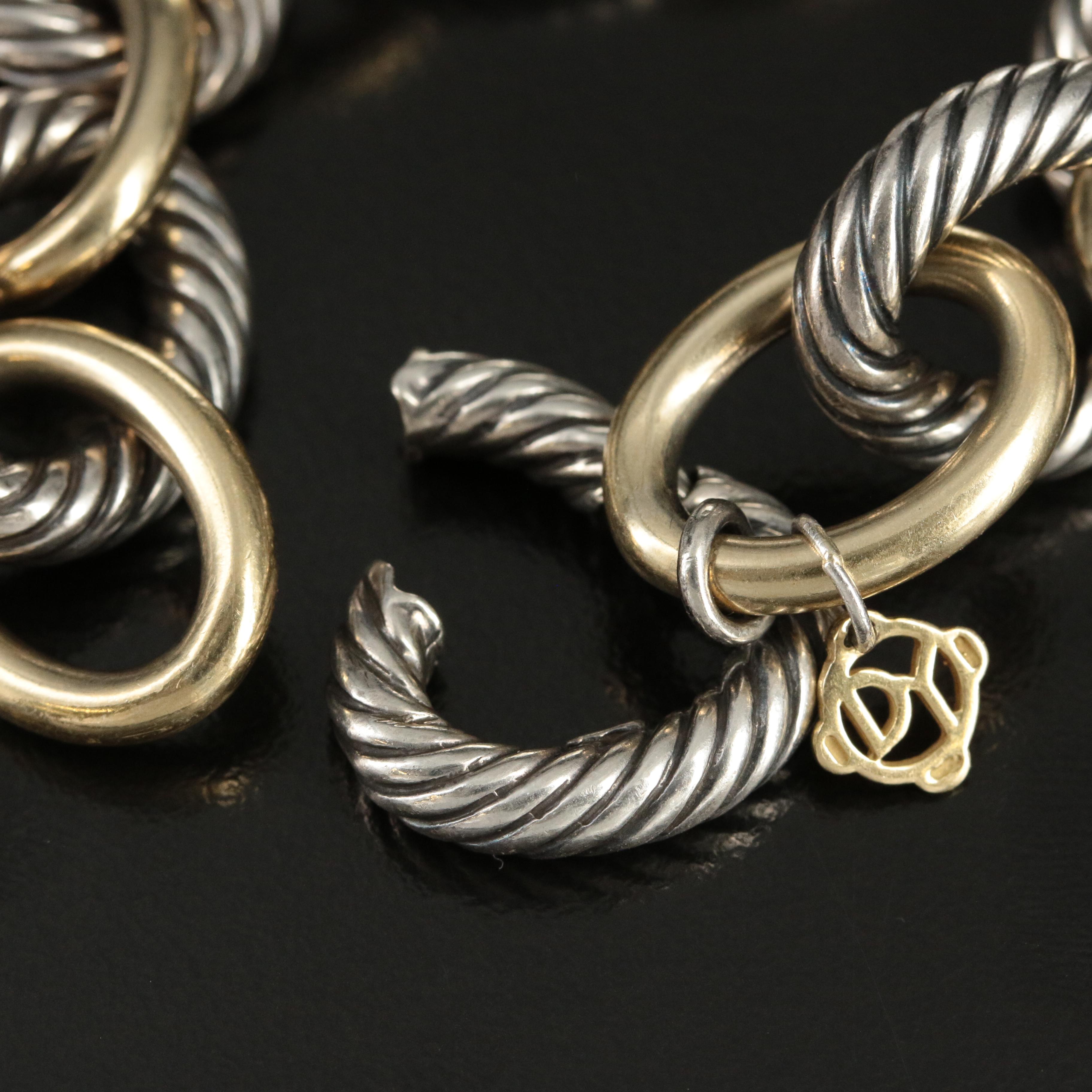 David Yurman Sterling and 18K Extra Large Oval Link Bracelet