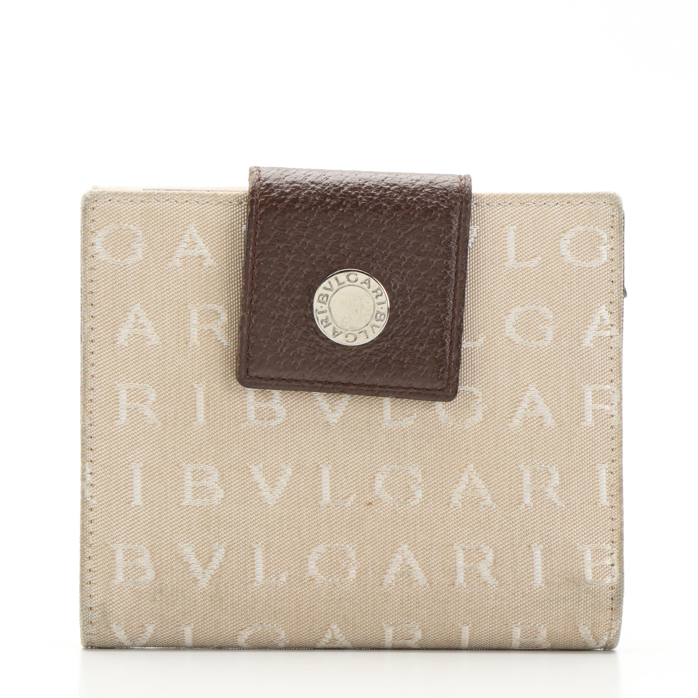 Bvlgari Logo Mania Canvas and Leather Bifold Wallet