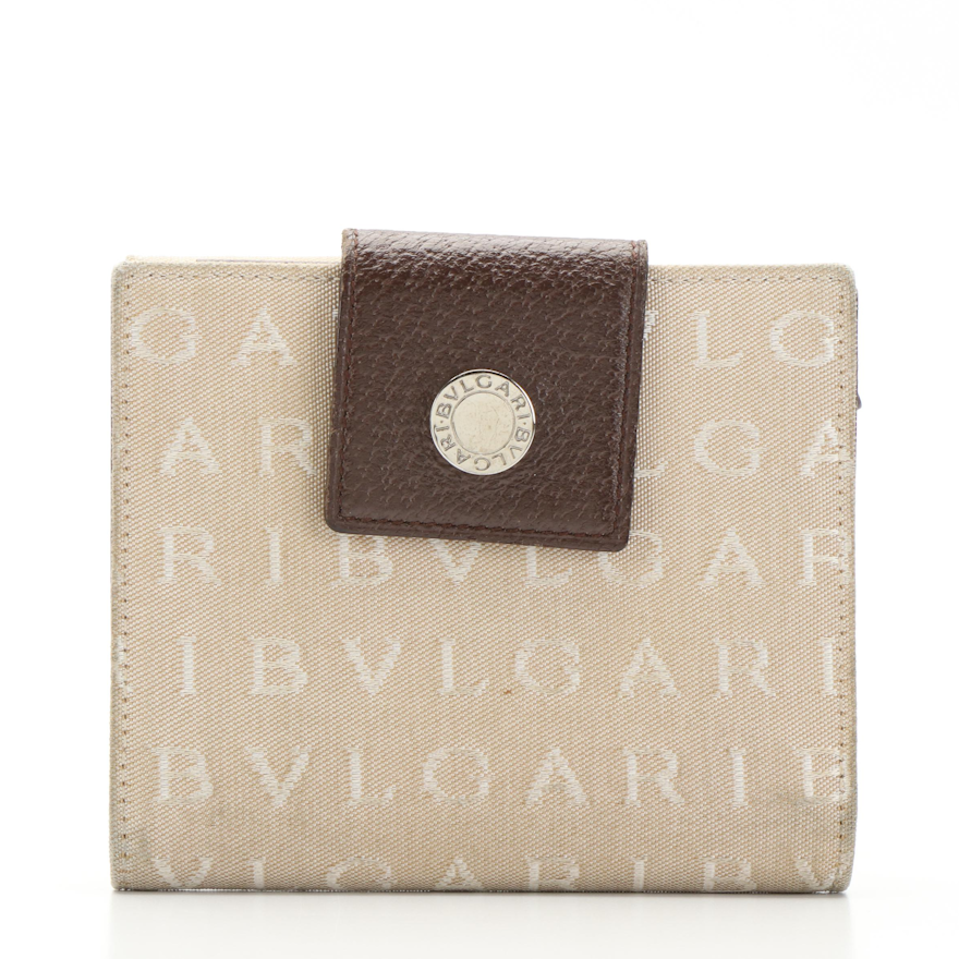 Bvlgari Logo Mania Canvas and Leather Bifold Wallet