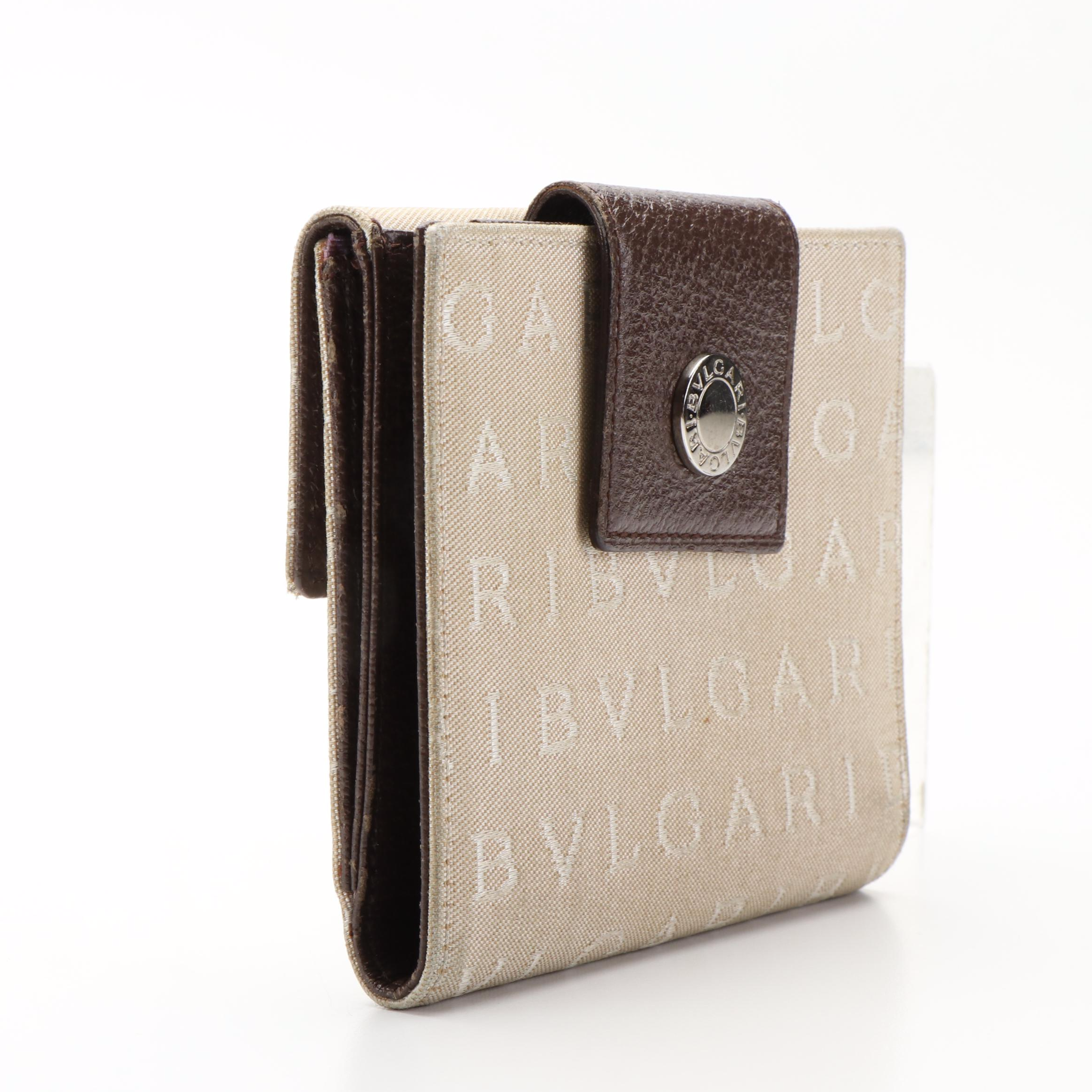 Bvlgari Logo Mania Canvas and Leather Bifold Wallet