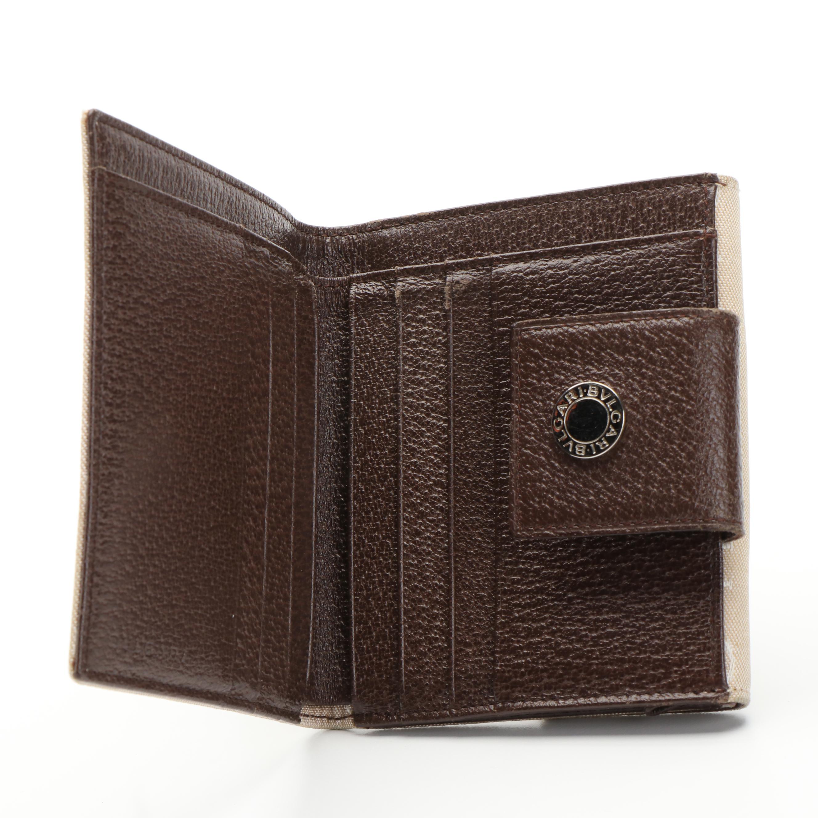 Bvlgari Logo Mania Canvas and Leather Bifold Wallet