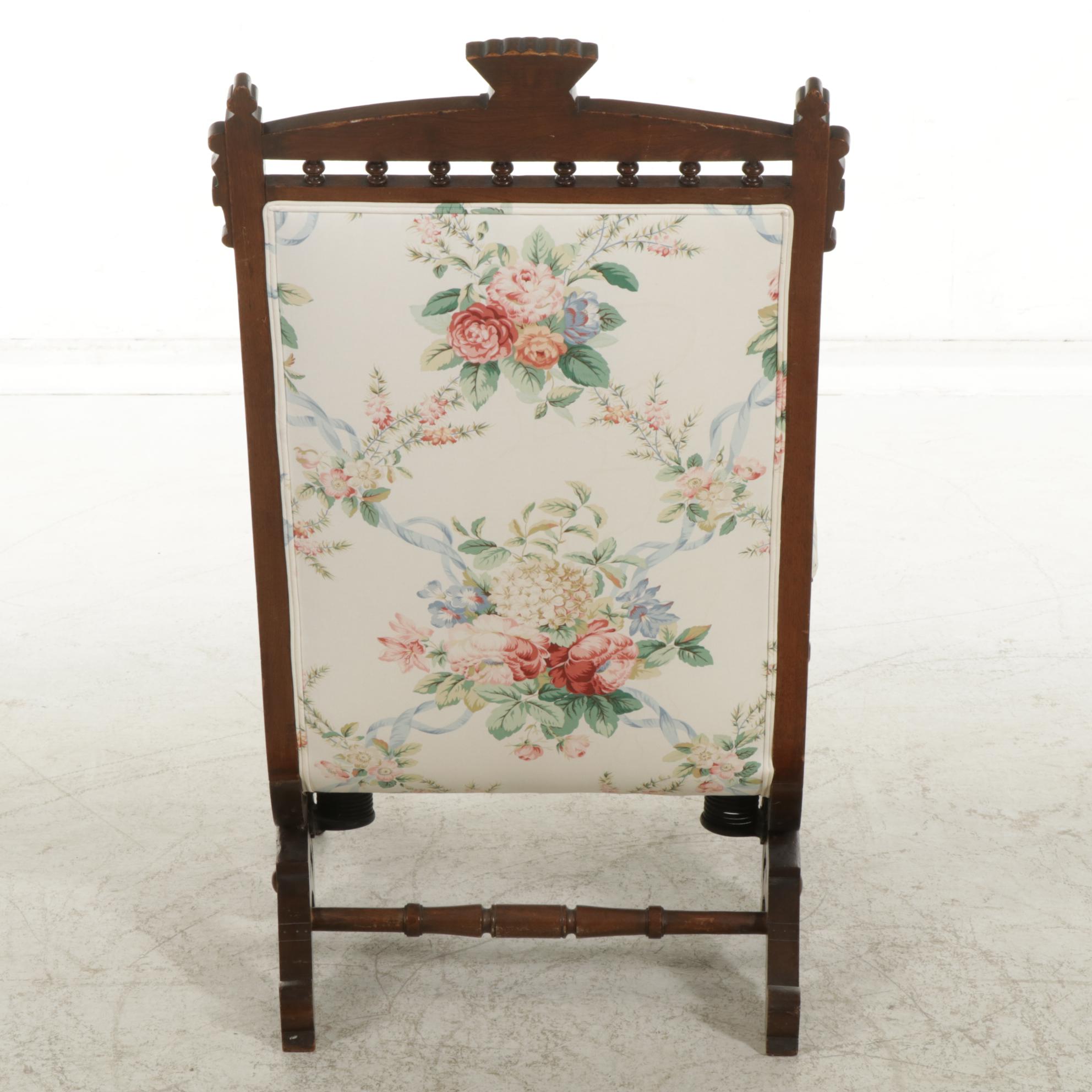 Victorian Eastlake Style Walnut and Upholstered Platform Rocking Chair, 19th C