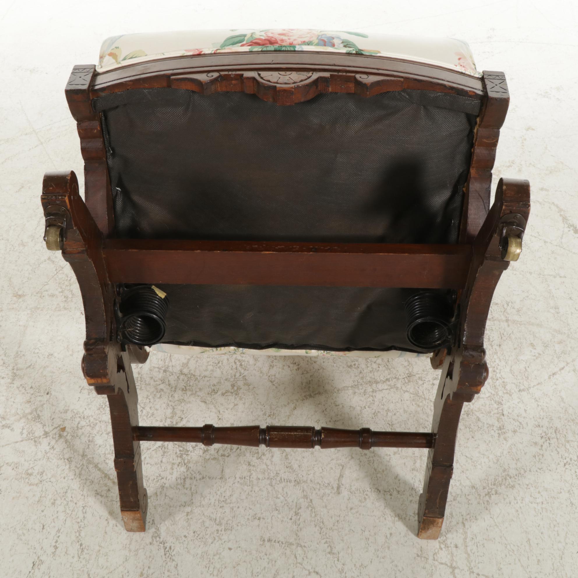 Victorian Eastlake Style Walnut and Upholstered Platform Rocking Chair, 19th C