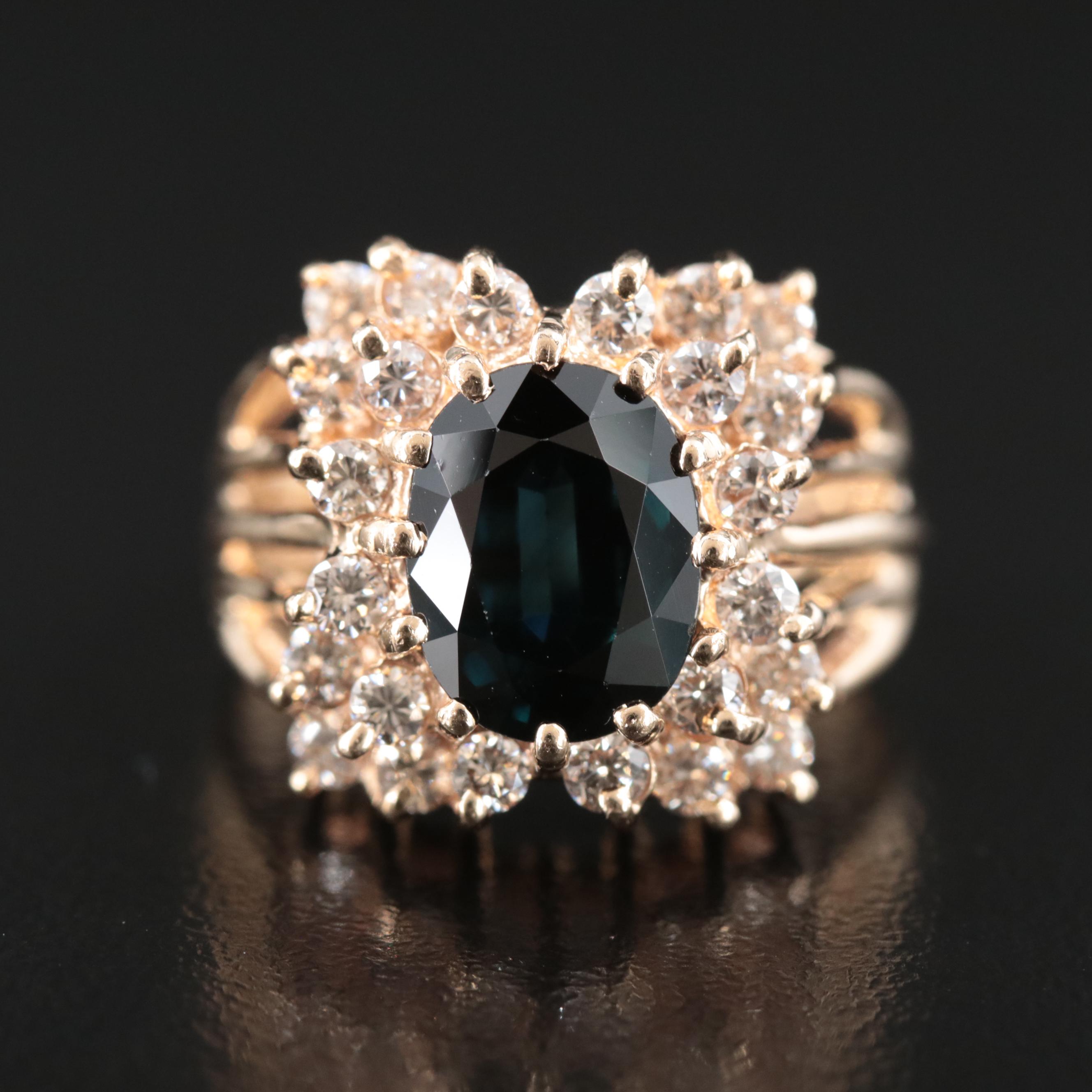 14K 2.65 CT Sapphrie and Diamond Ring