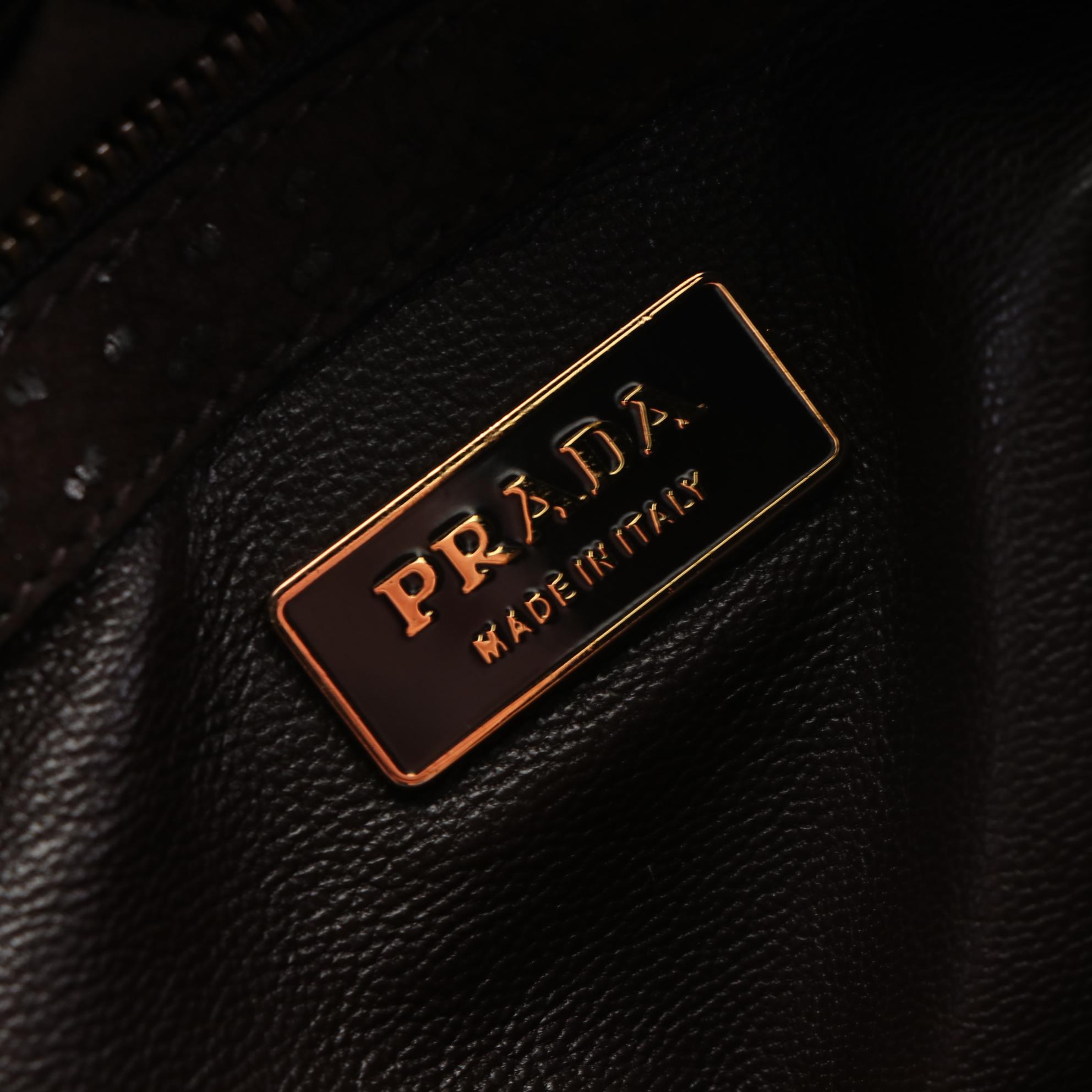 Prada Hand Bag in Brown Textured Calfskin Leather