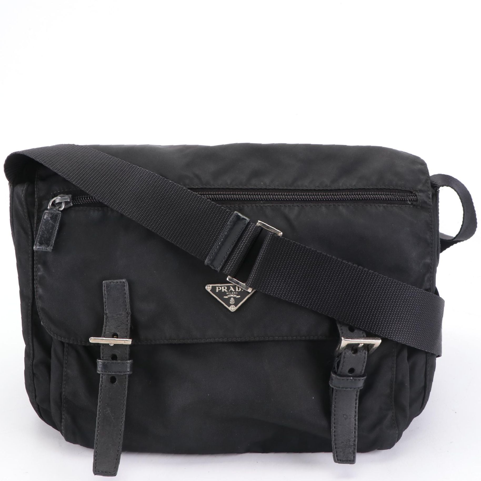 Prada Messenger Bag in Black Tessuto Nylon and Leather Trim