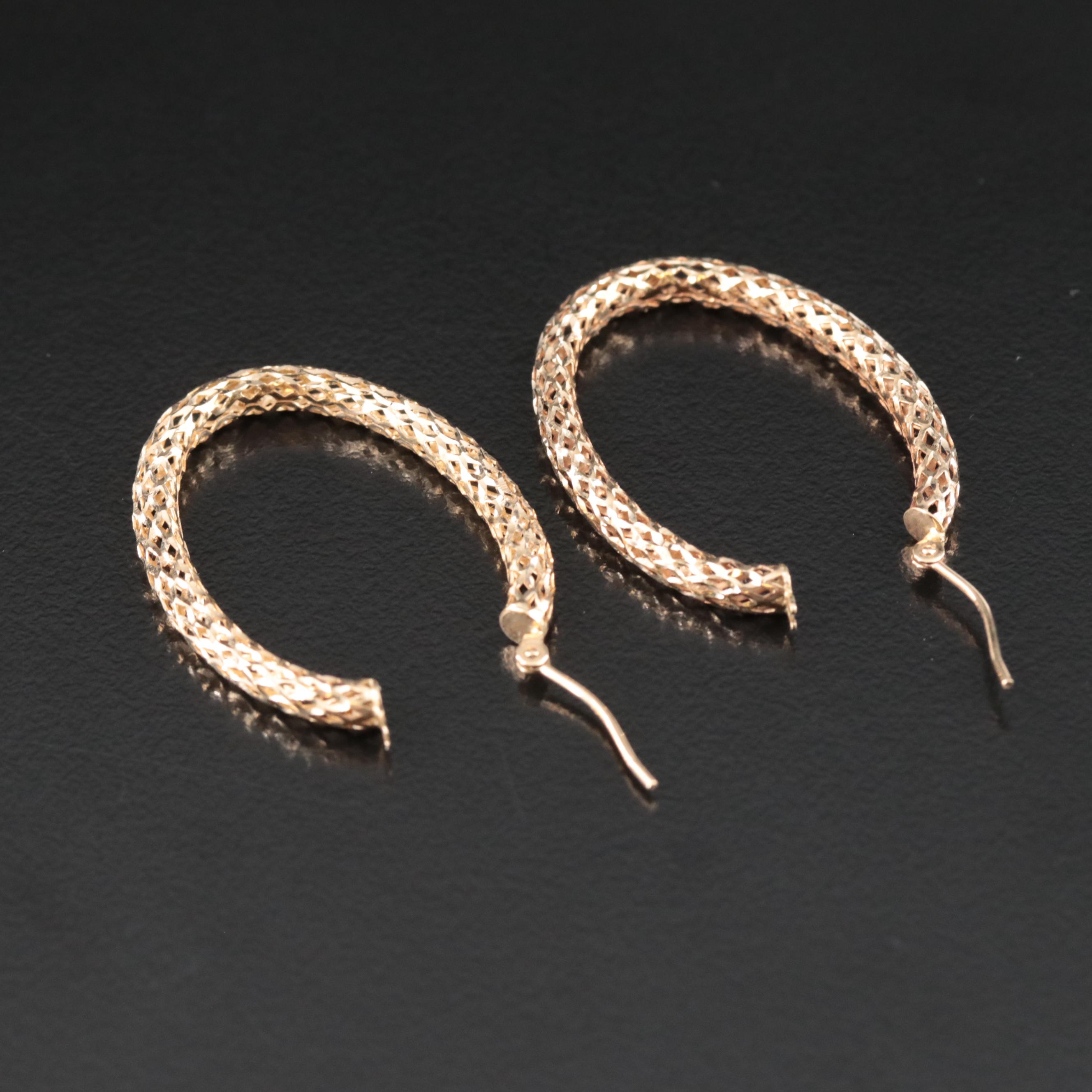 14K Lattice Oval Hoop Earrings